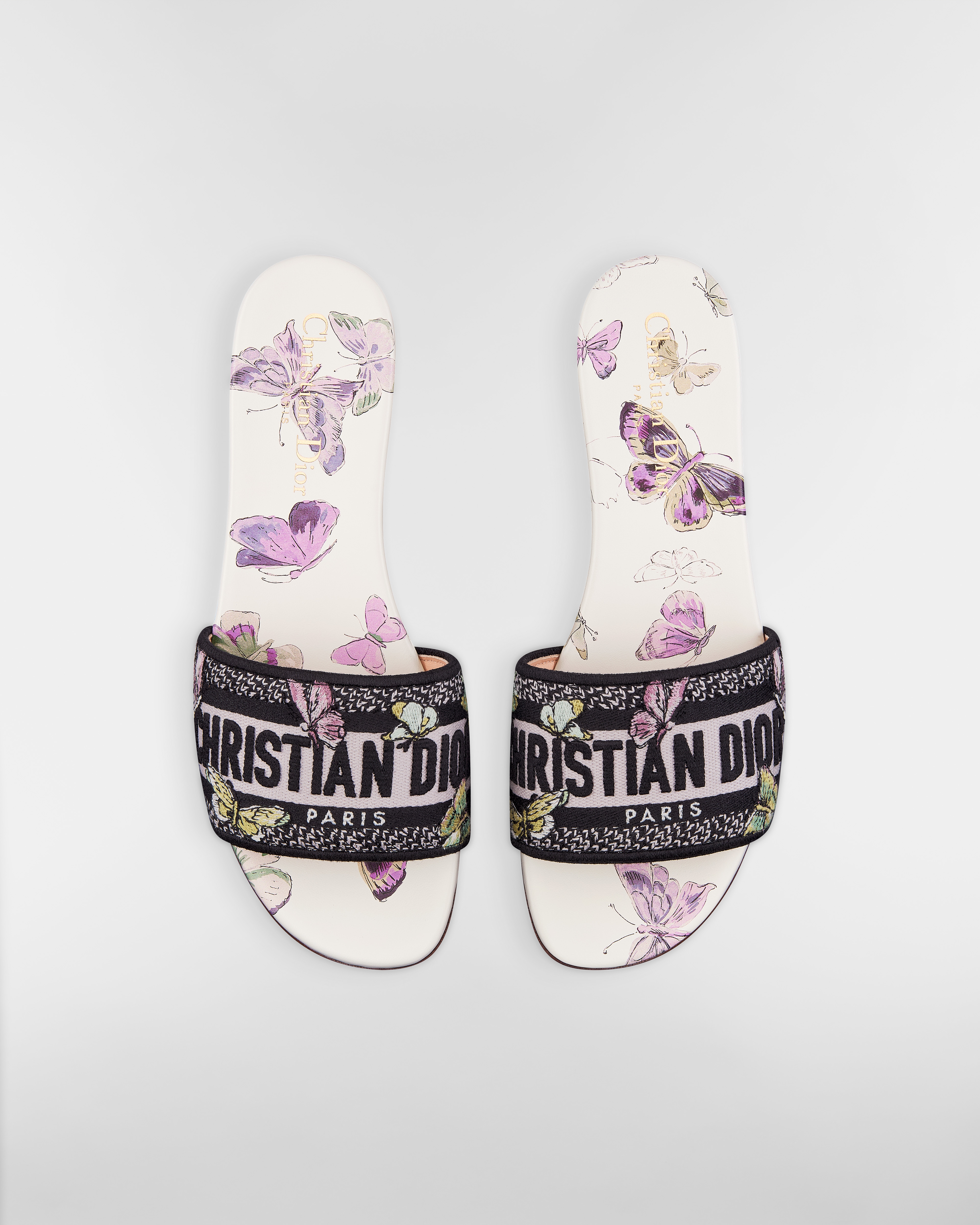 Dway-muiltje Katoen geborduurd met wit en paars Butterfly-motief E06