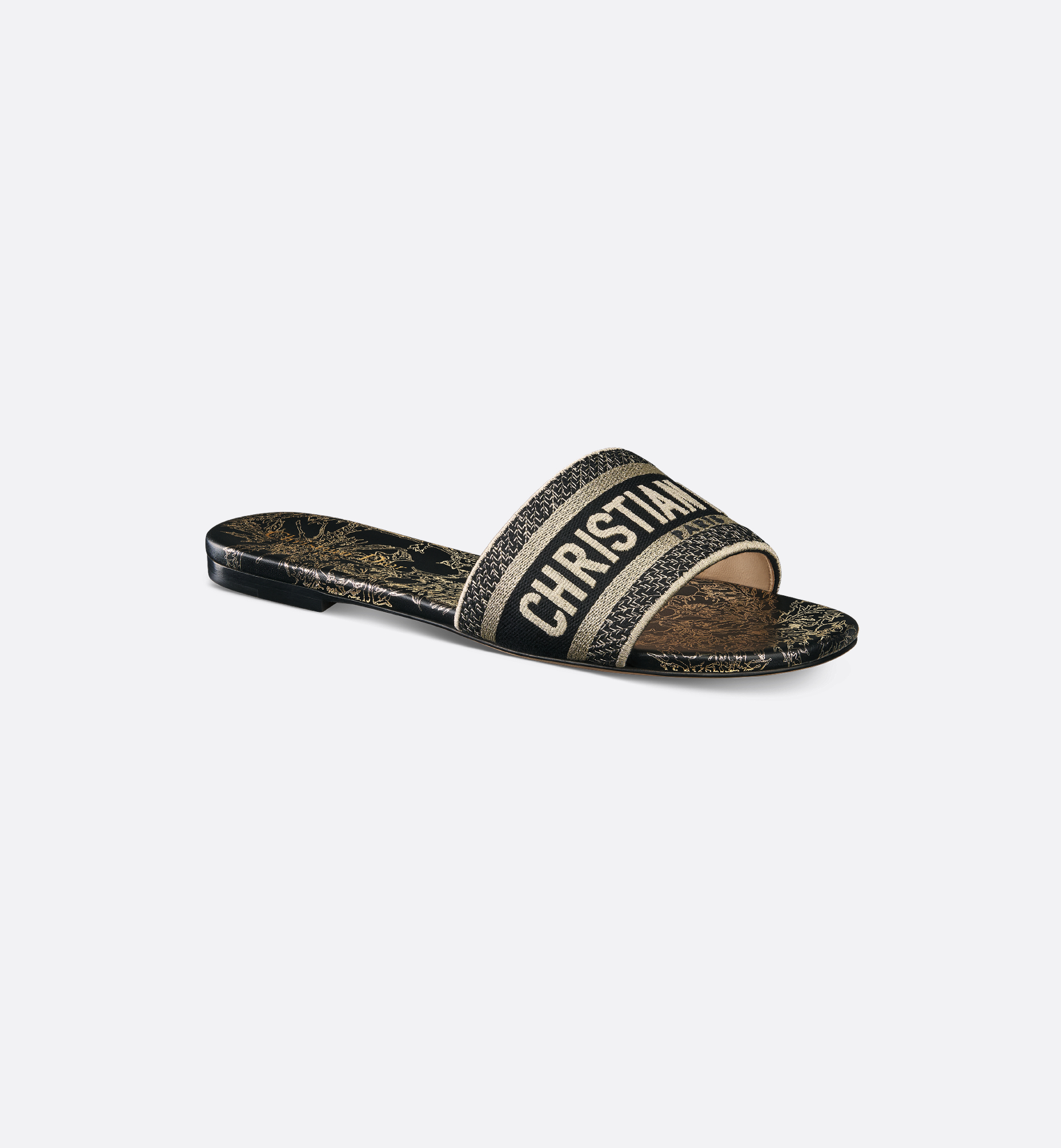 Dway Slide Cotton Embroidered with Metallic Thread and Black Dway Slide Cotton Embroidered with Metallic Thread and Black