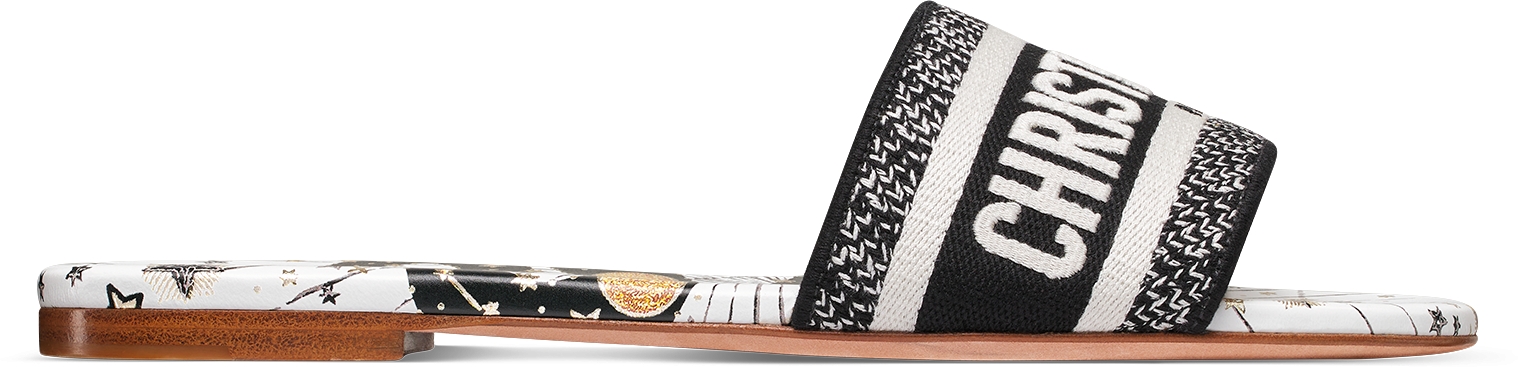 Dway Slide — Embroidered Cotton and Black, White and Gold-Tone Dior Astral Motif — KCQ209CNY_S09X