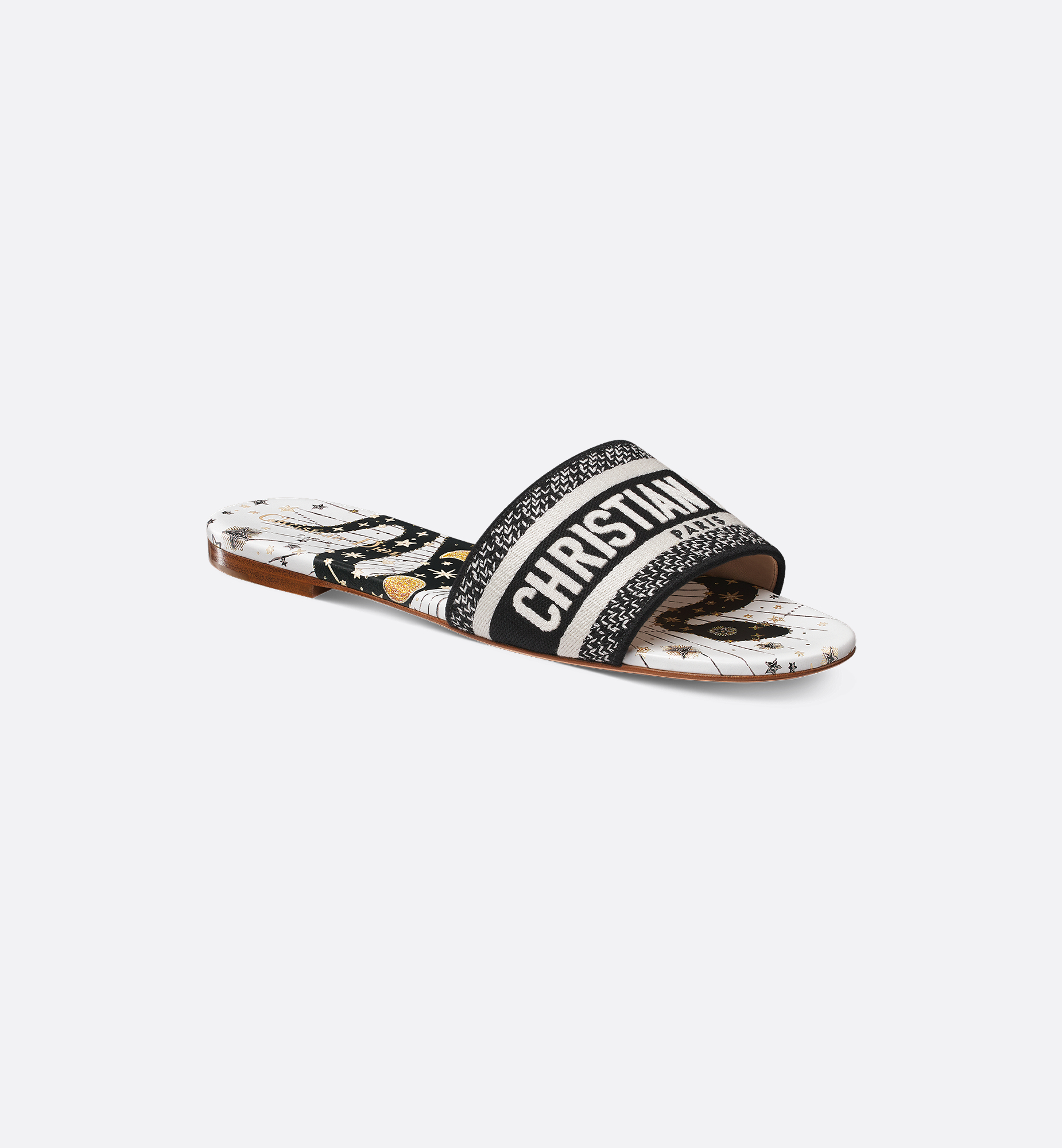 Dway Slide Embroidered Cotton and Black, White and Gold-Tone Dway Slide Embroidered Cotton and Black, White and Gold-Tone