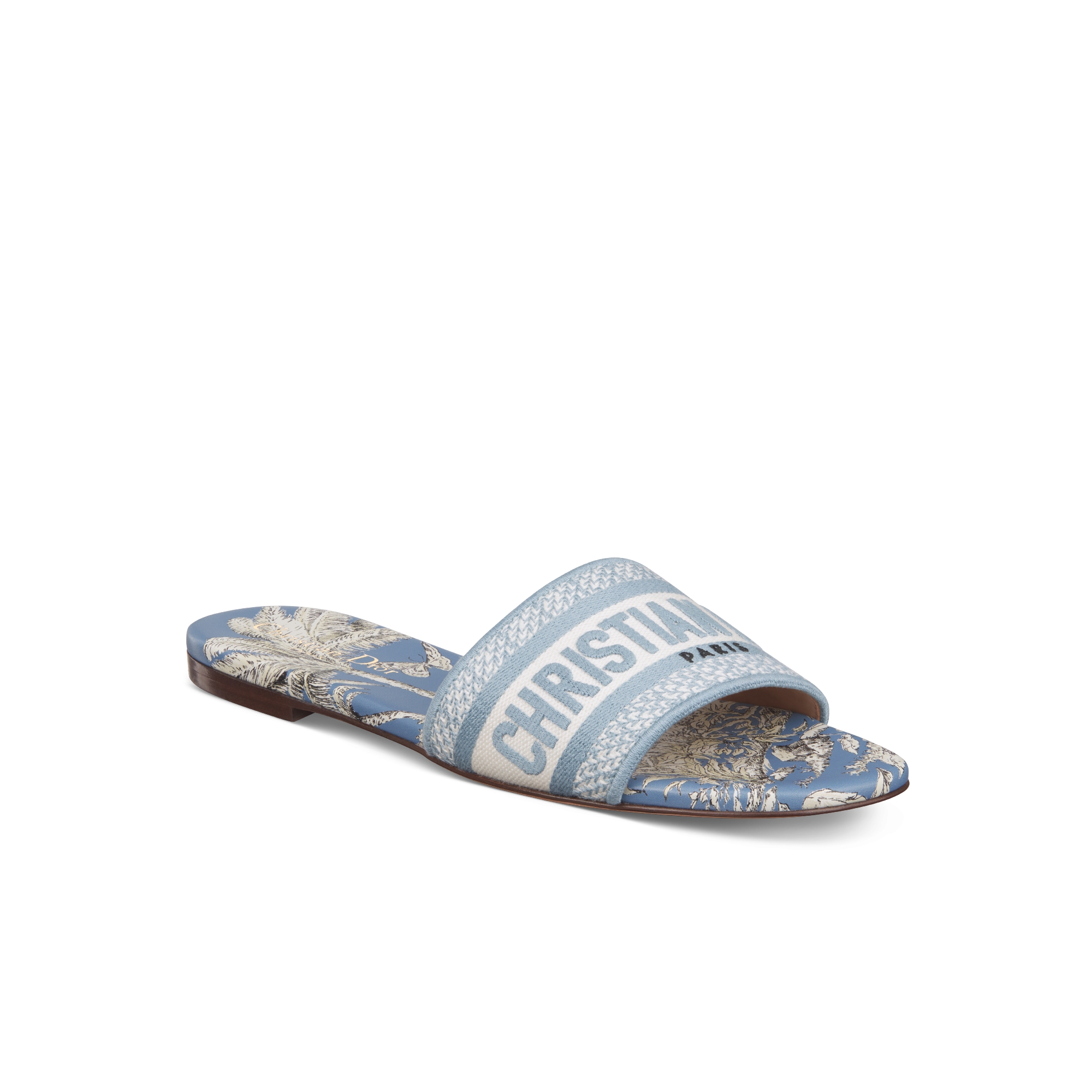 Dioriviera Dway Slide Embroidered Cotton and Beige and White Toile