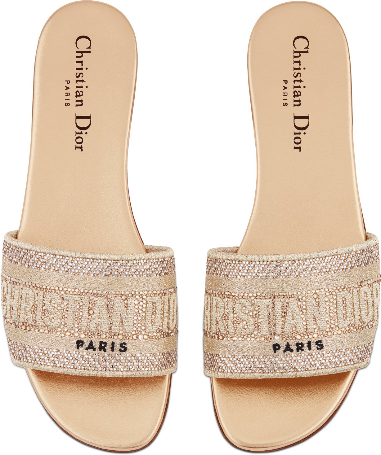 DIOR Dway Slide Gold Tone Cotton Embroidered With Metallic Thread And Strass Size 39 Women