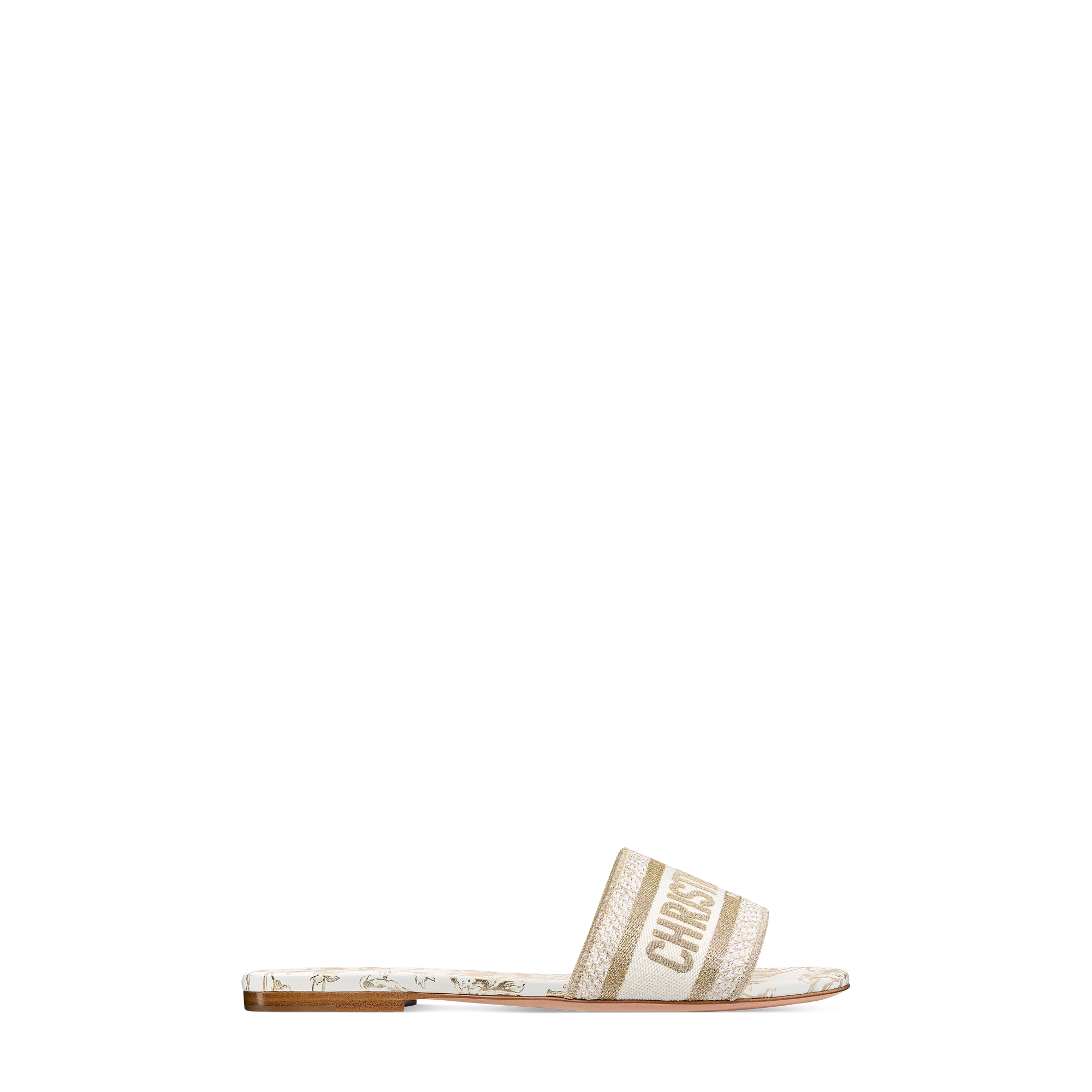 Dway Slide Cotton Embroidered with Metallic Thread and White and Gold-Tone Millefiori Motif E02
