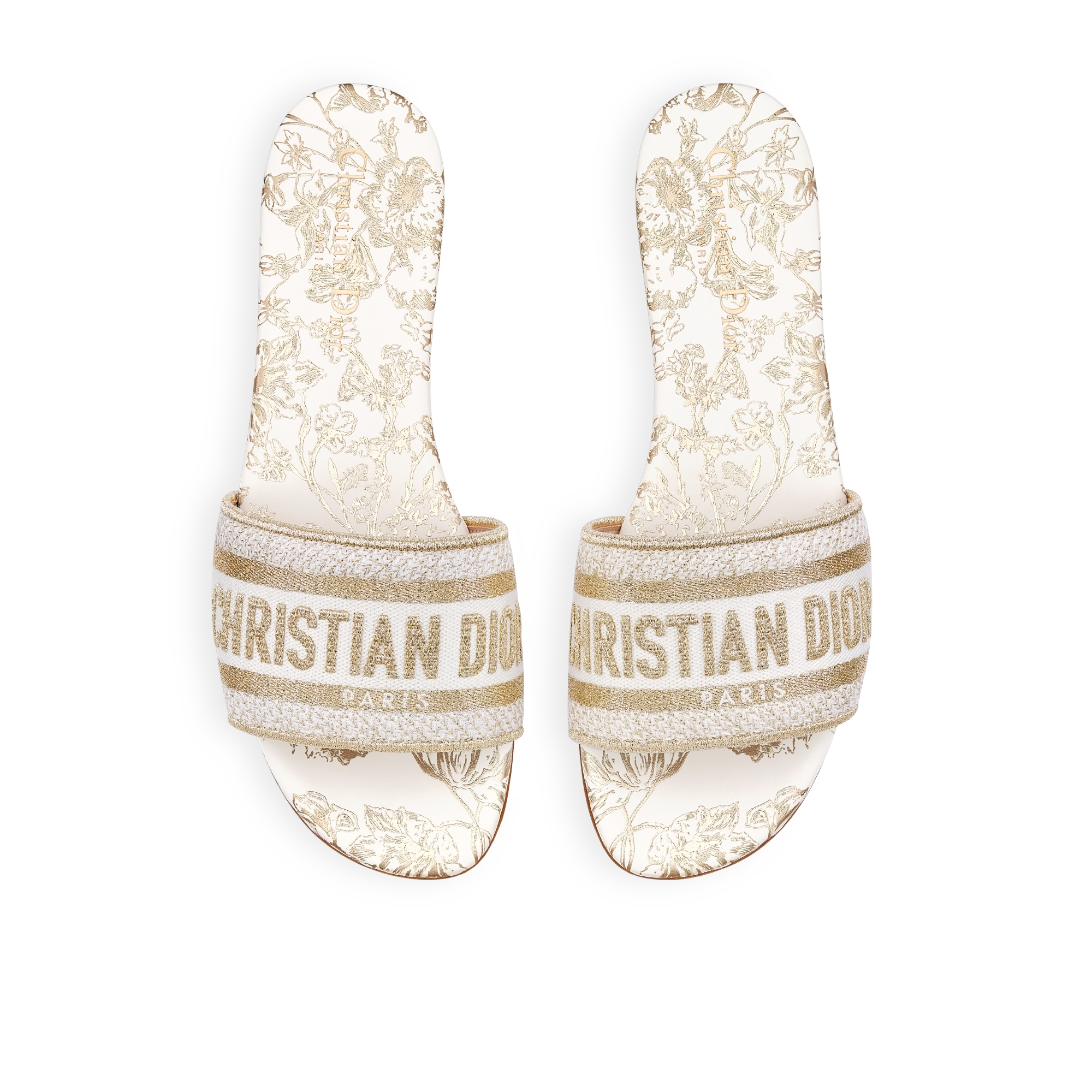 Slide Dway Algodão bordado com fio metálico e motivo Millefiori branco e dourado E06