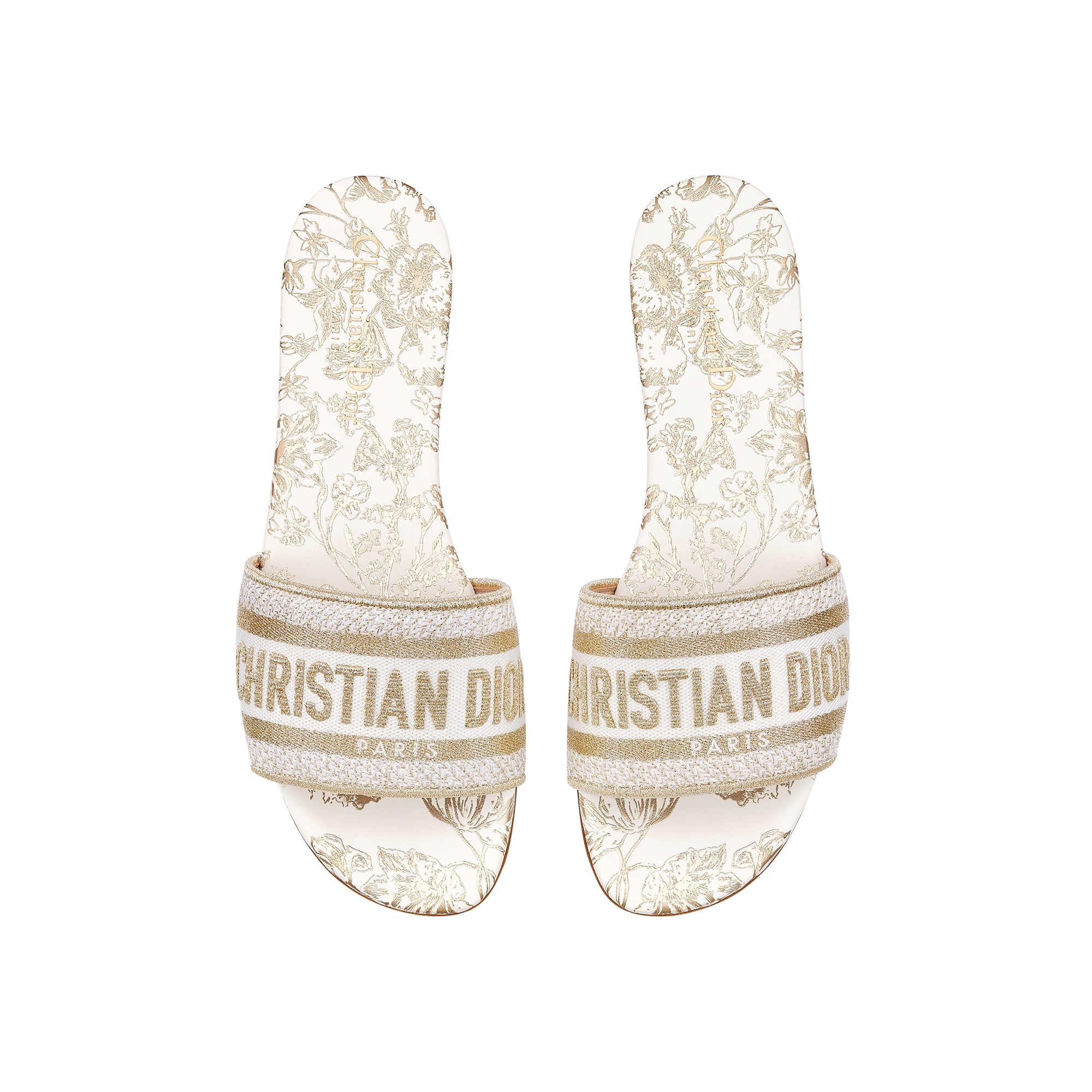 Dway Slide Cotton Embroidered with Metallic Thread and White and Gold-Tone Millefiori Motif E06