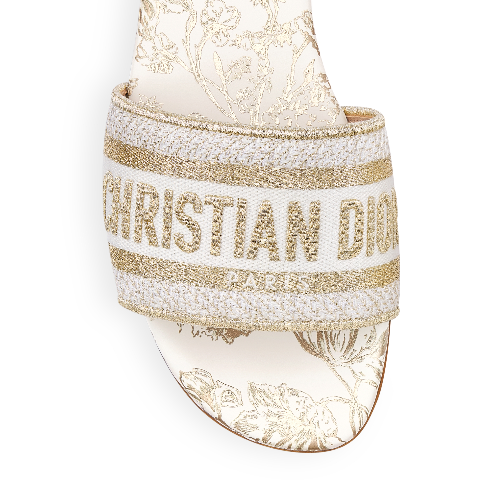 Dway Slide Cotton Embroidered with Metallic Thread and White and