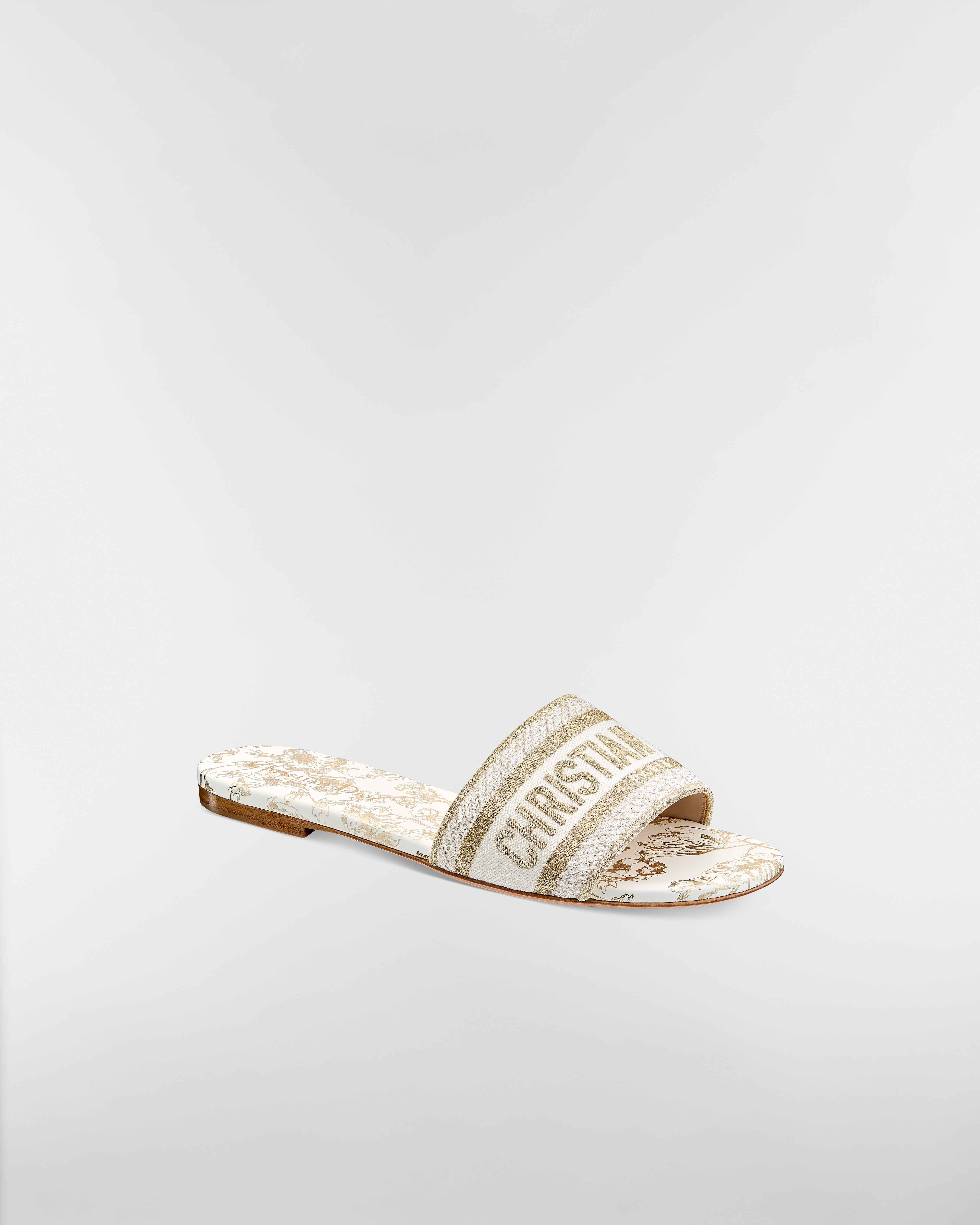 Dway Slide Cotton Embroidered with Metallic Thread and White and Gold-Tone Millefiori Motif E03