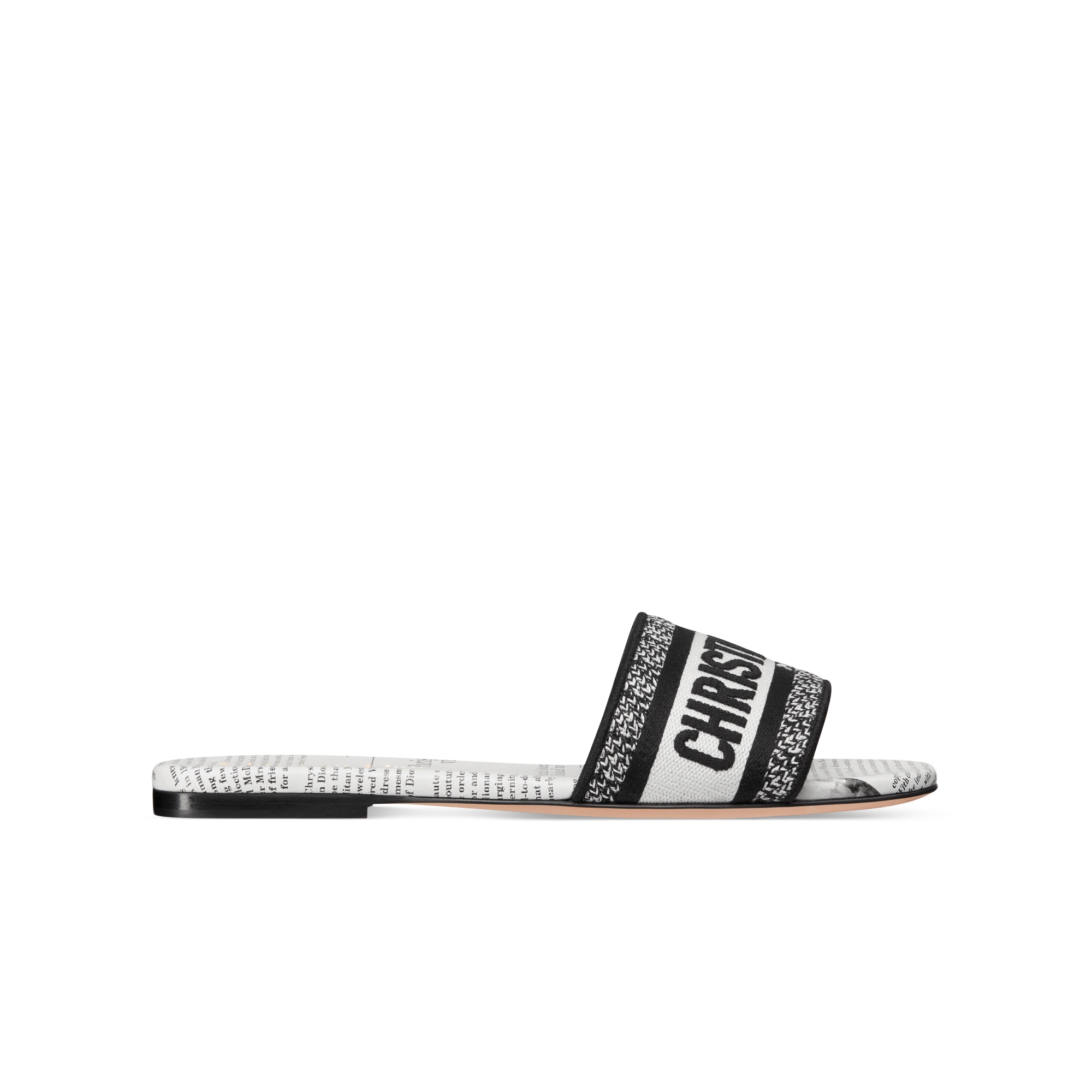 Dway Slide Bestickte Baumwolle und Newspaper Motiv in Weiß und Schwarz E02