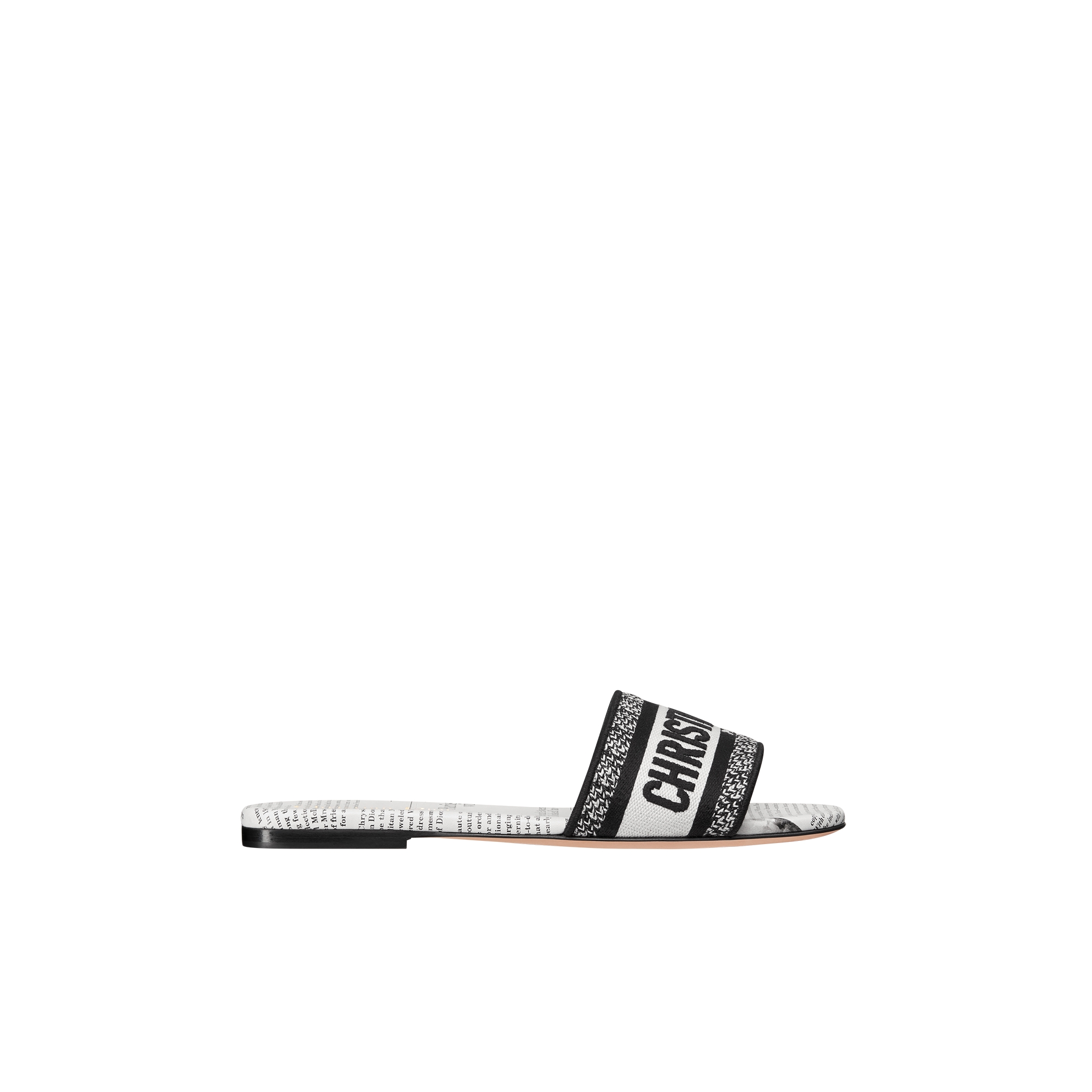 Dway Slide Embroidered Cotton and White and Black Newspaper Motif E02