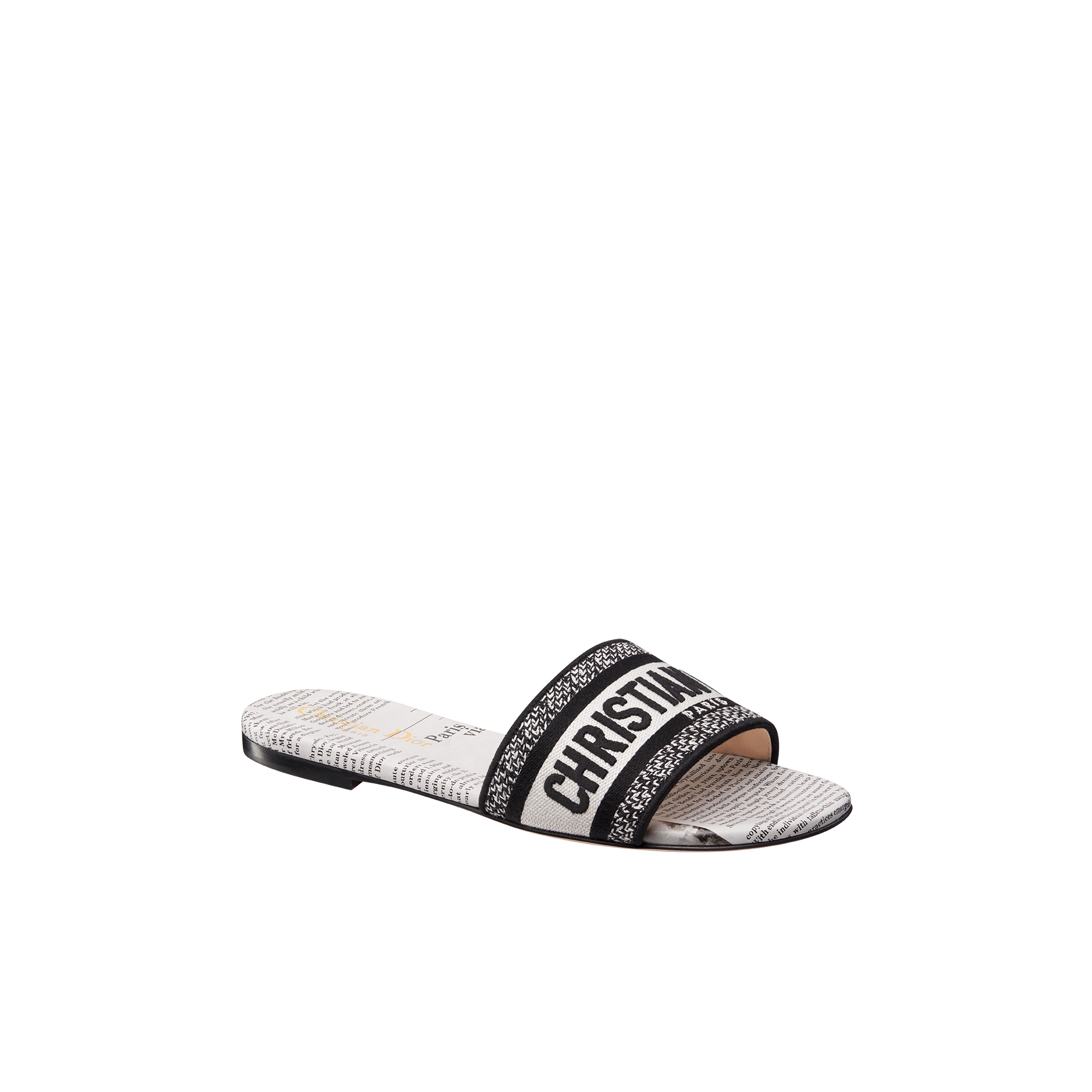 Dway Slide Embroidered Cotton and White and Black Newspaper Motif E03