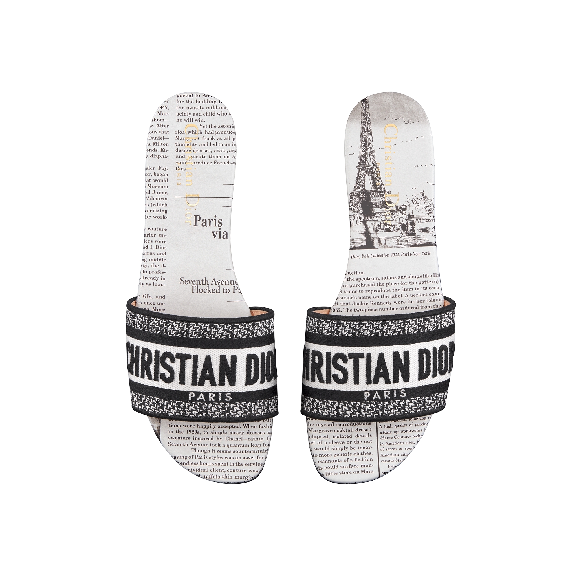 Dway Slide Embroidered Cotton and White and Black Newspaper Motif E06