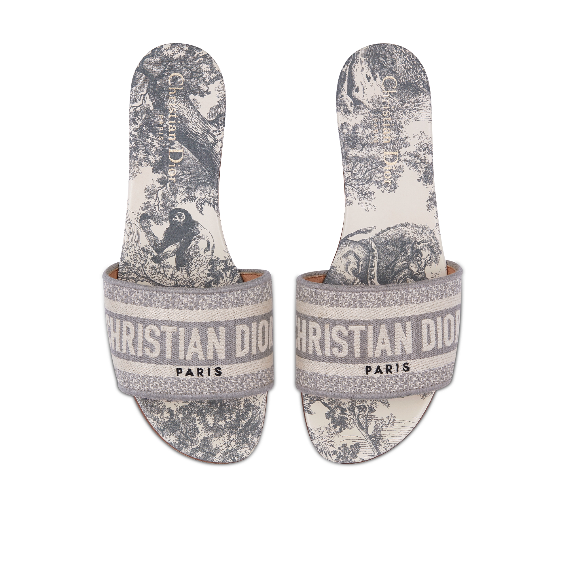 Dway Slide Gray Embroidered Cotton and Toile de Jouy Motif E06