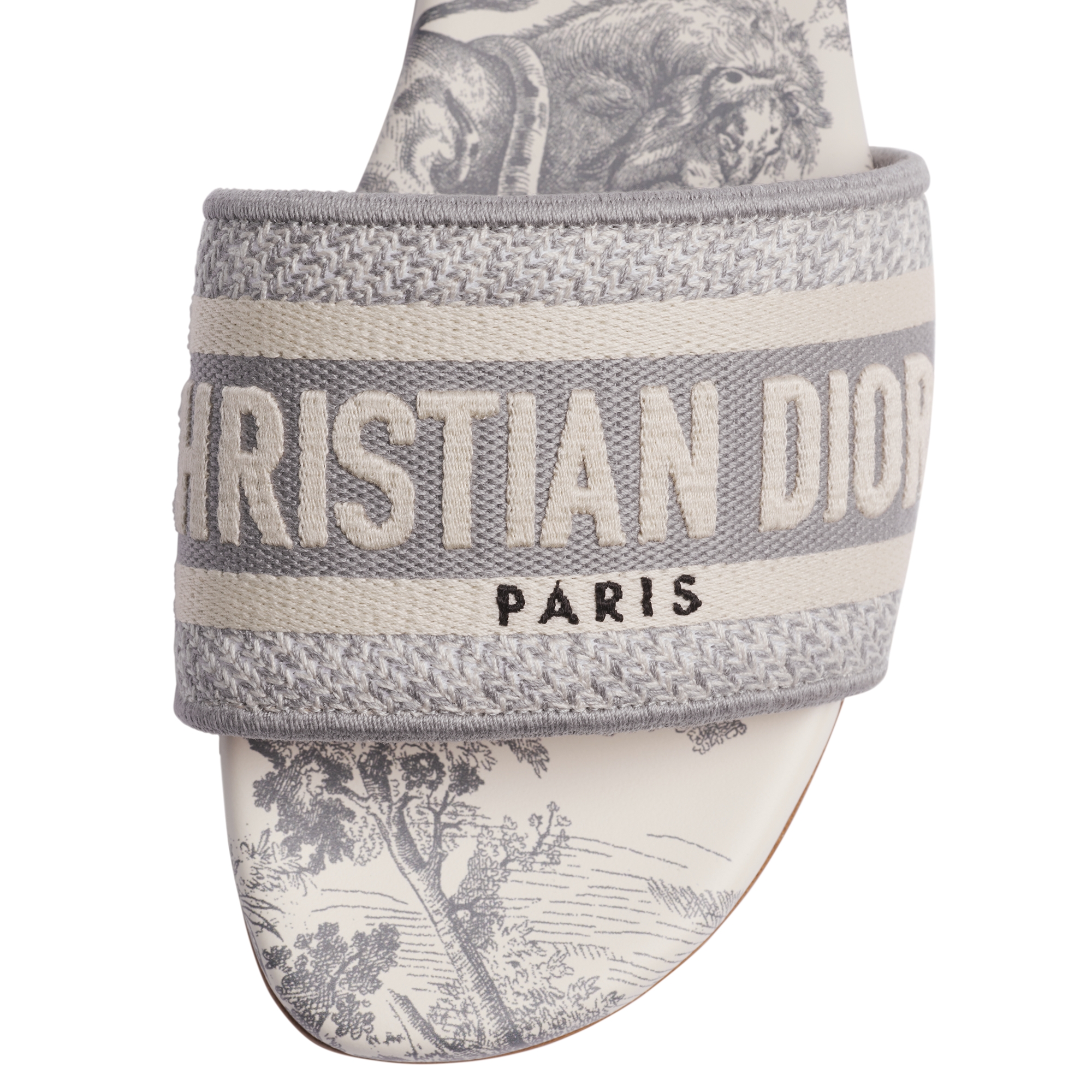 Dway Slide Gray Embroidered Cotton and Toile de Jouy Motif E10