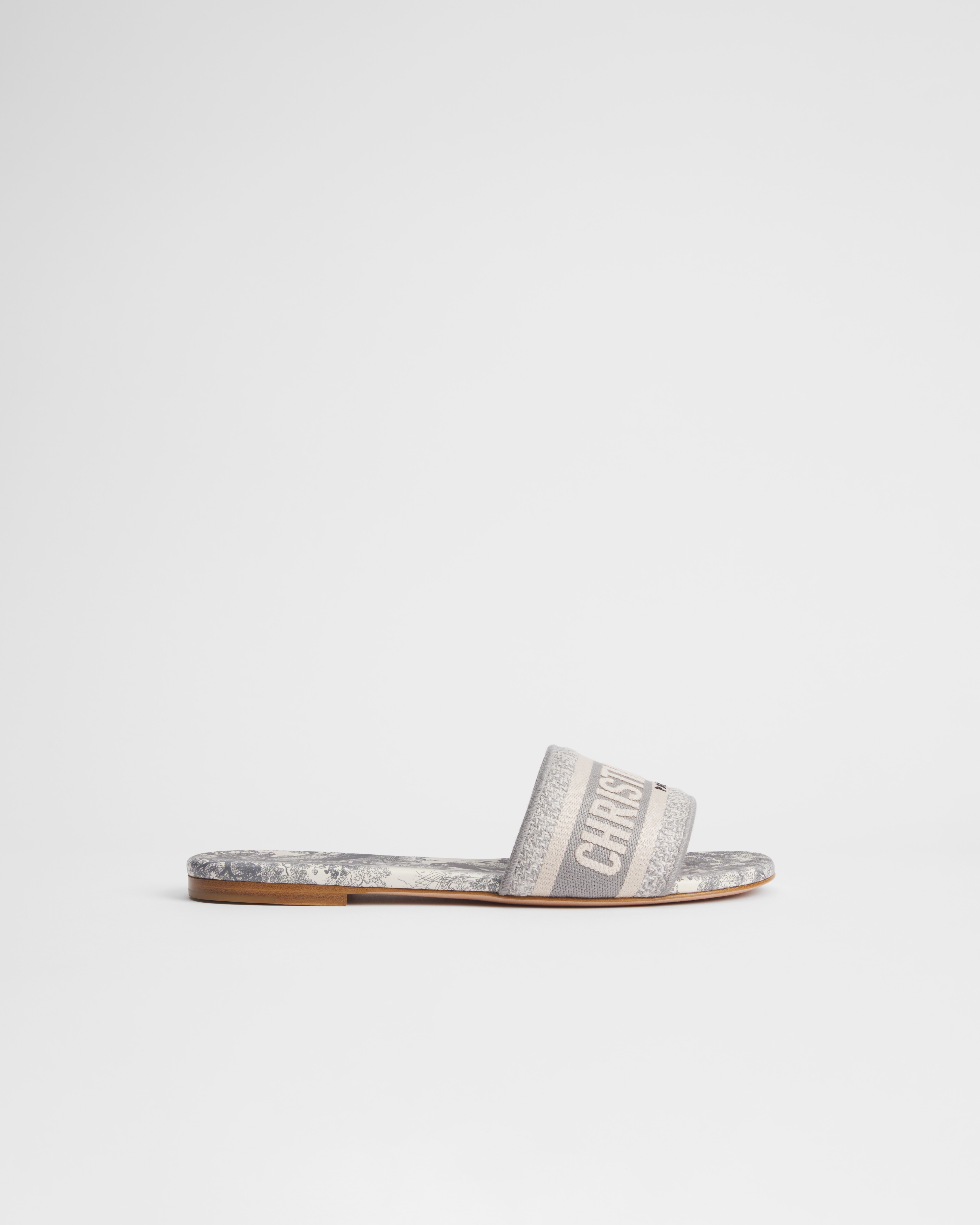 Dway-muiltje Grijs geborduurd katoen en Toile de Jouy-motief E02