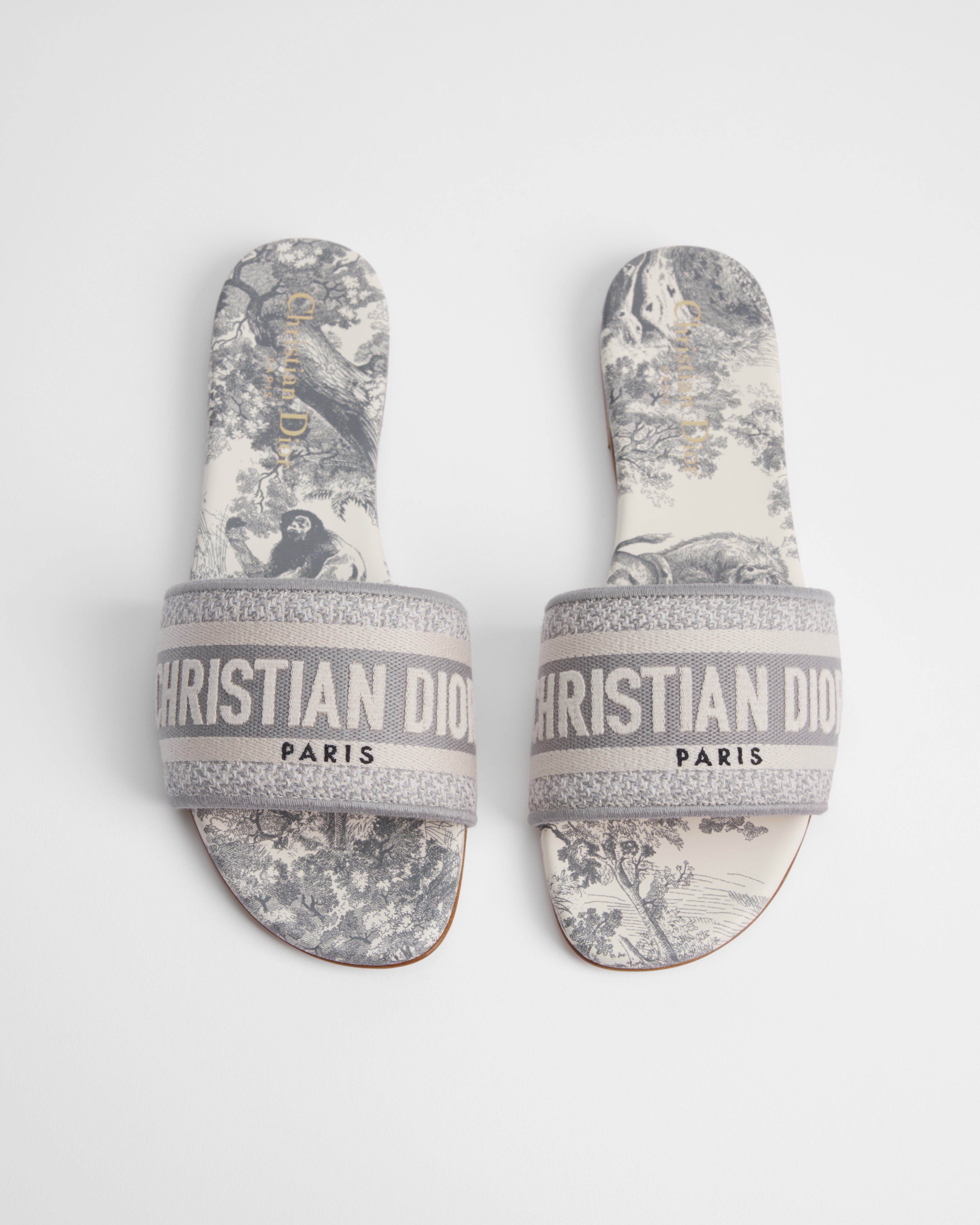 Dway-muiltje Grijs geborduurd katoen en Toile de Jouy-motief E06