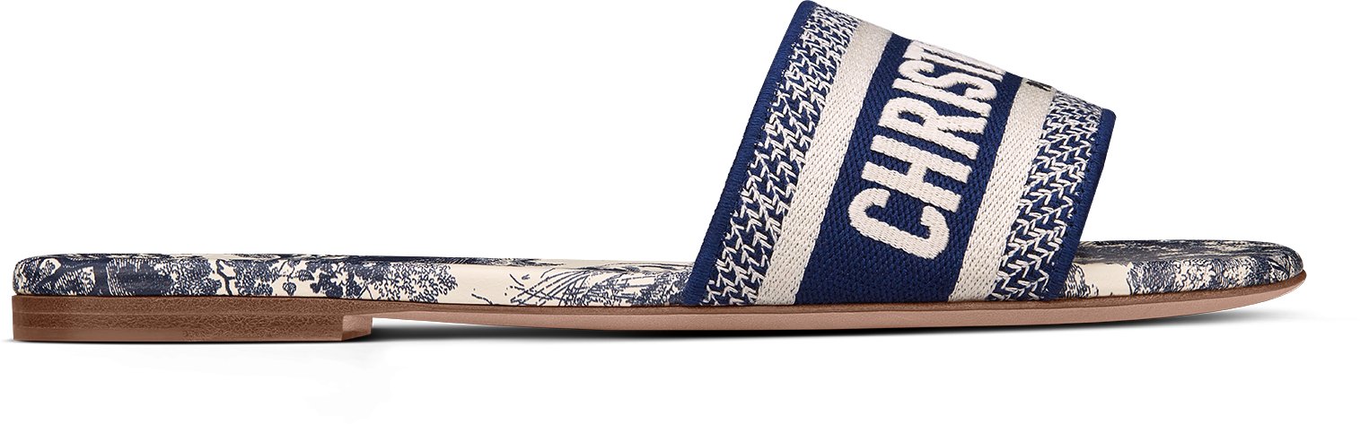 Dway Slide Profile view Vibrant Blue Embroidered Cotton and Toile de Jouy Motif
