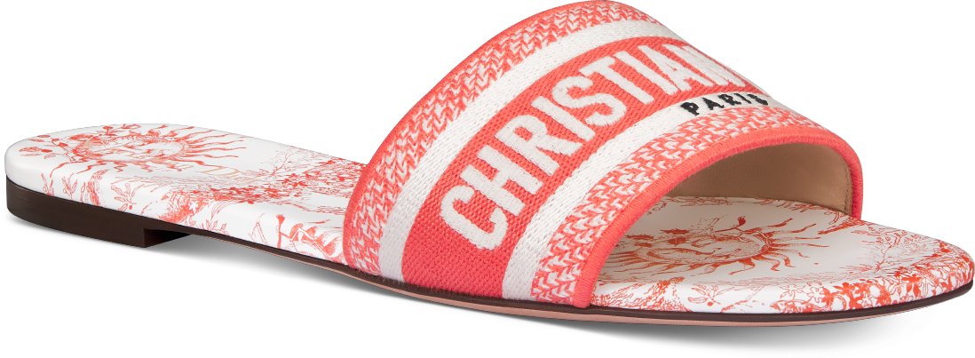 Dioriviera Dway Slide Cotton Embroidered with Coral Toile de Jouy Soleil Motif DIOR