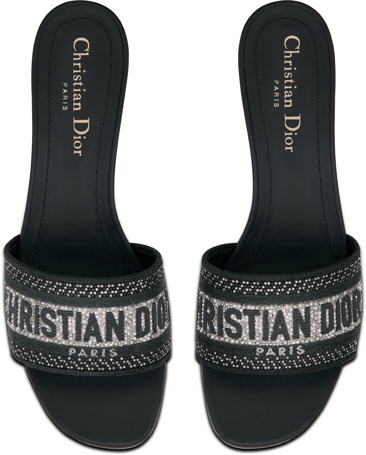 Dway Heeled Slide Black Cotton Embroidered with Metallic Thread and  Silver-Tone Strass | DIOR