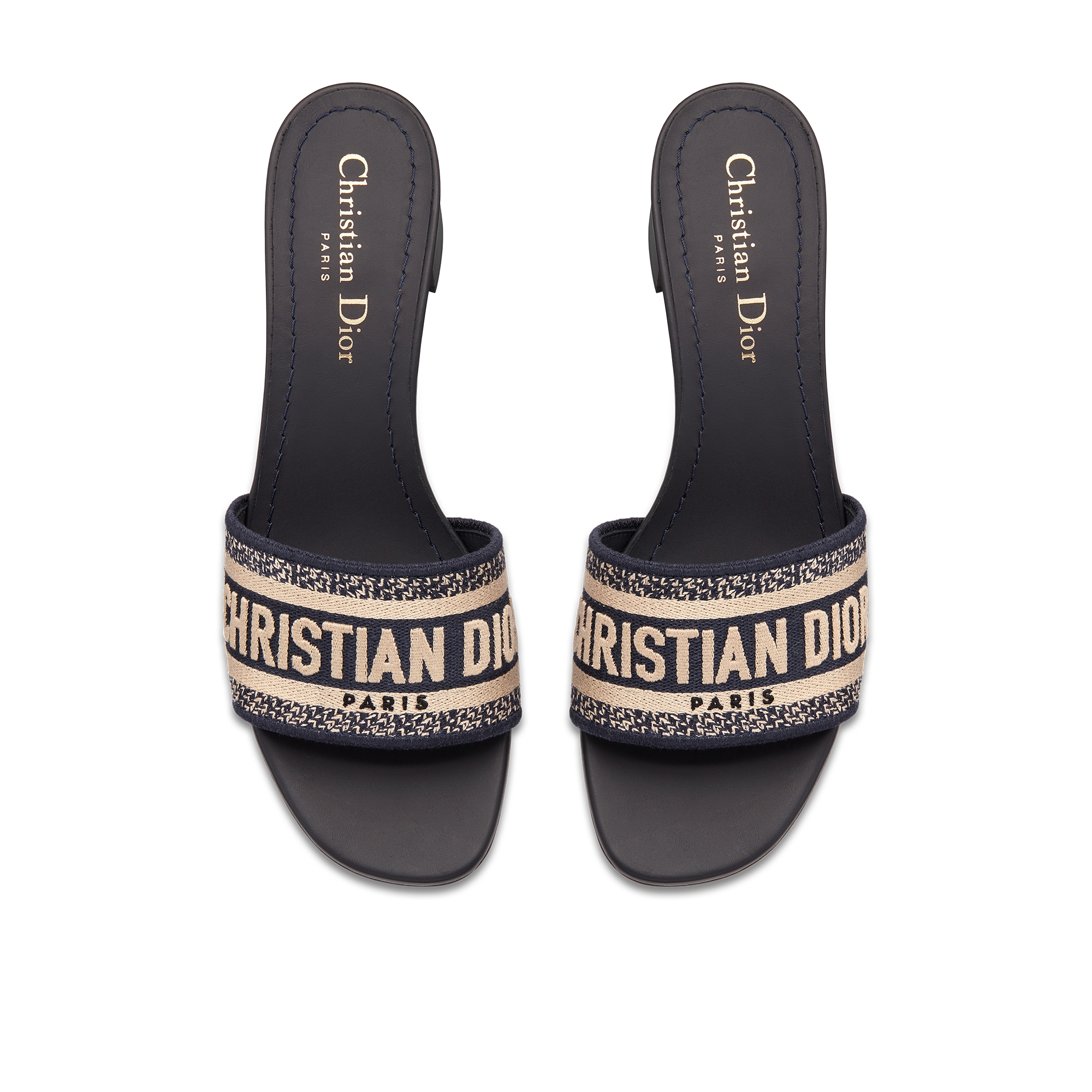 Dway Heeled Slide Deep Blue Embroidered Cotton E06