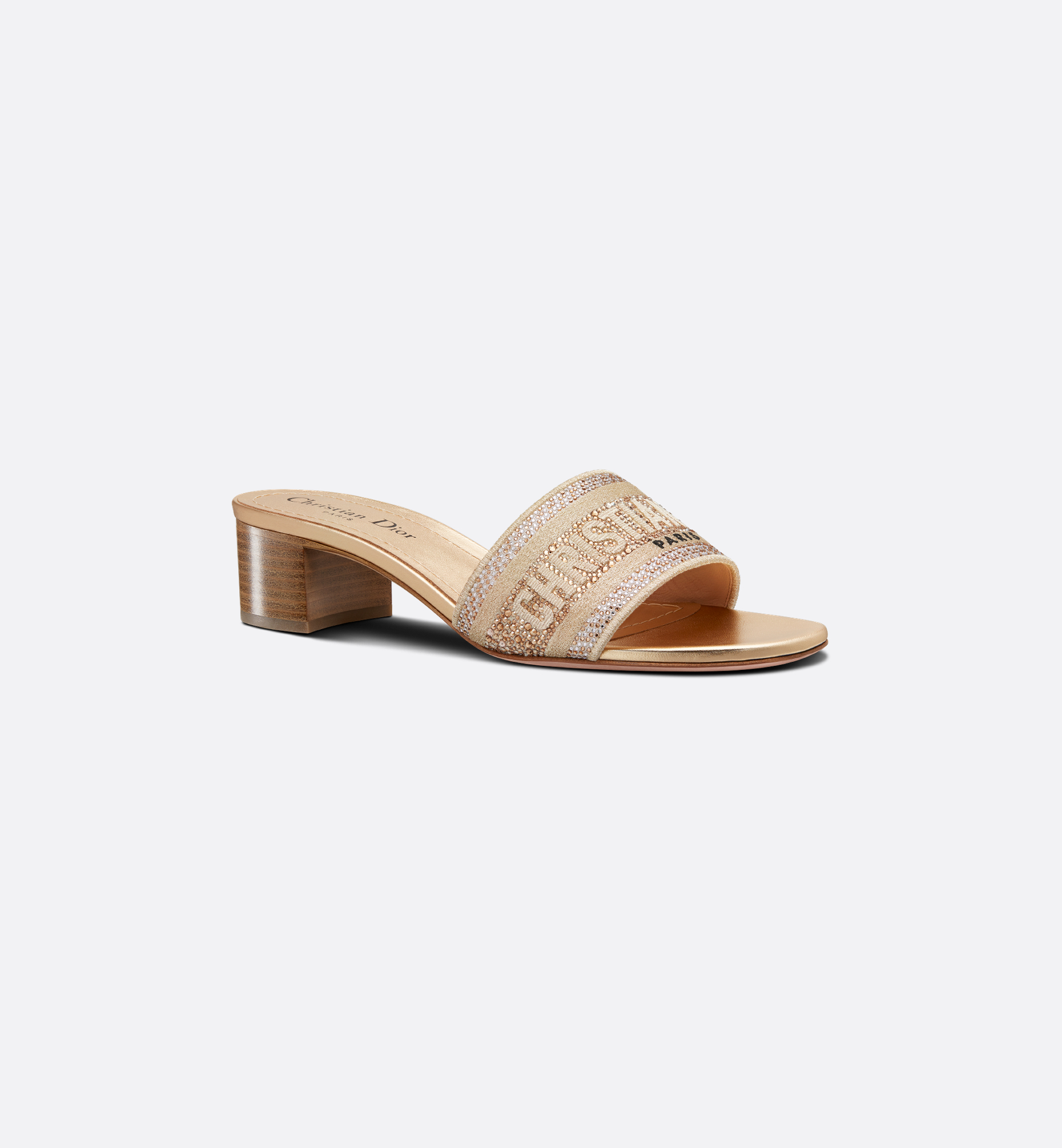 Dway Heeled Slide Gold-Tone Cotton Embroidered with Metallic Dway Heeled Slide Gold-Tone Cotton Embroidered with Metallic