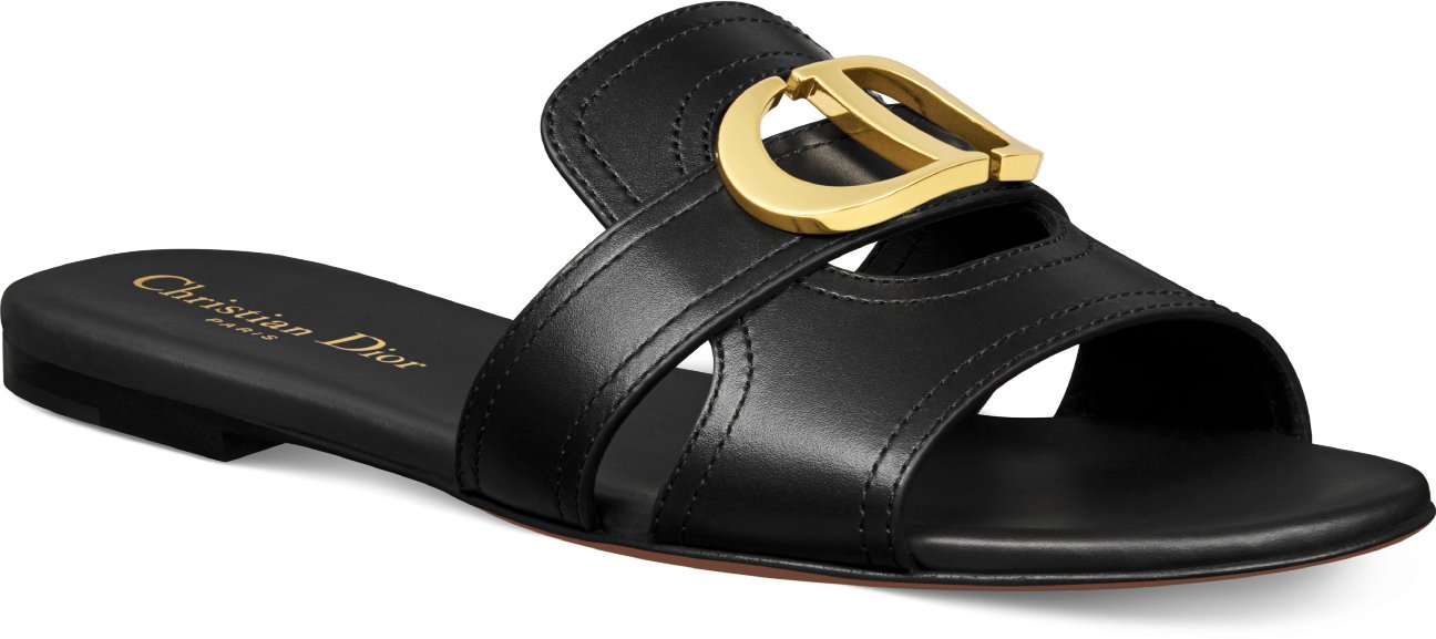 DIOR 30 Montaigne Slide Black Calfskin Size 37 Women