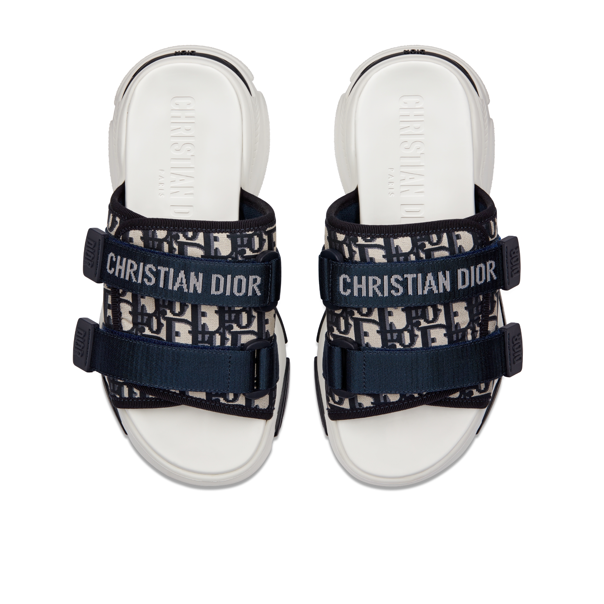 D-Wander Slide Deep Blue Dior Oblique Printed Technical Fabric E06