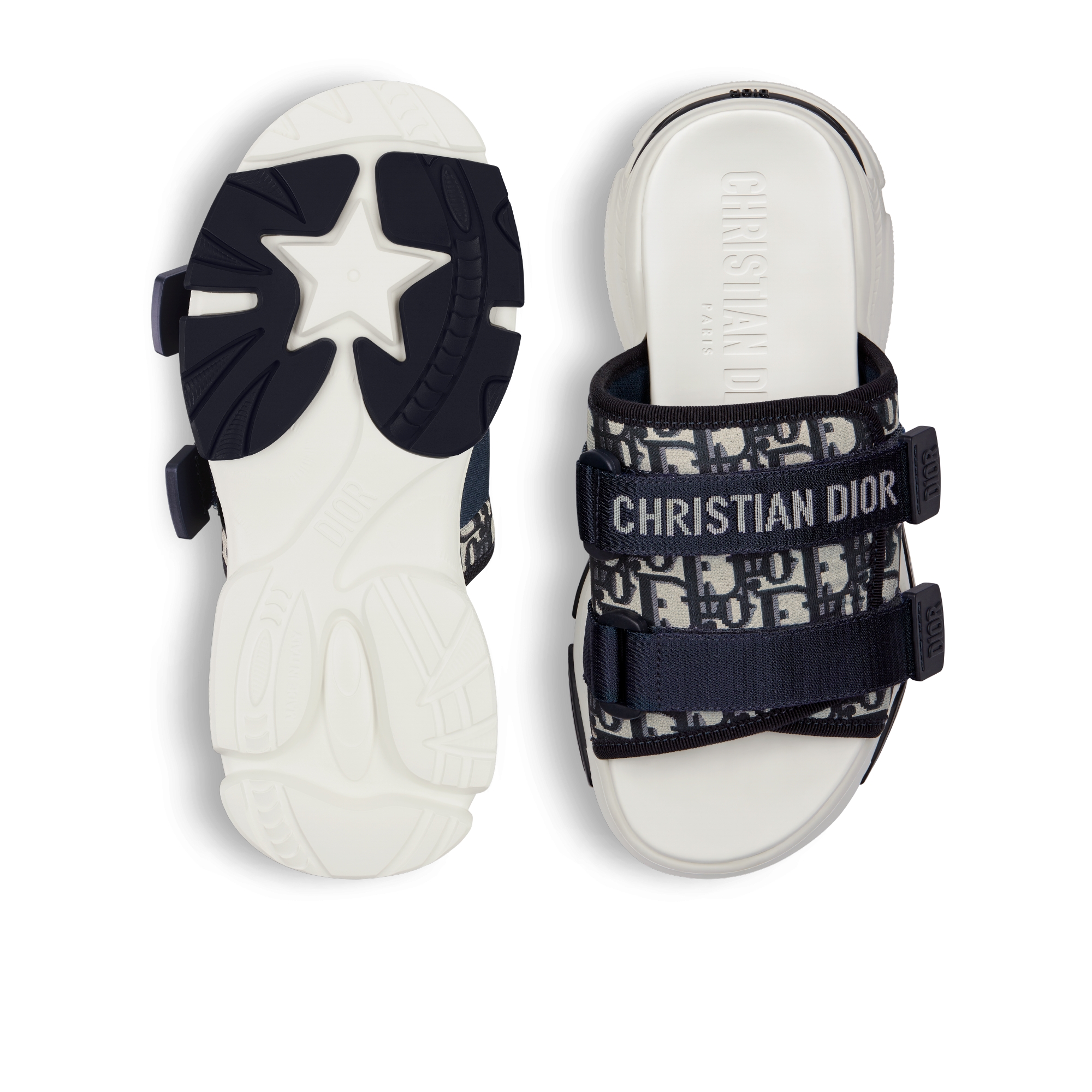 D-Wander Slide Deep Blue Dior Oblique Printed Technical Fabric E07