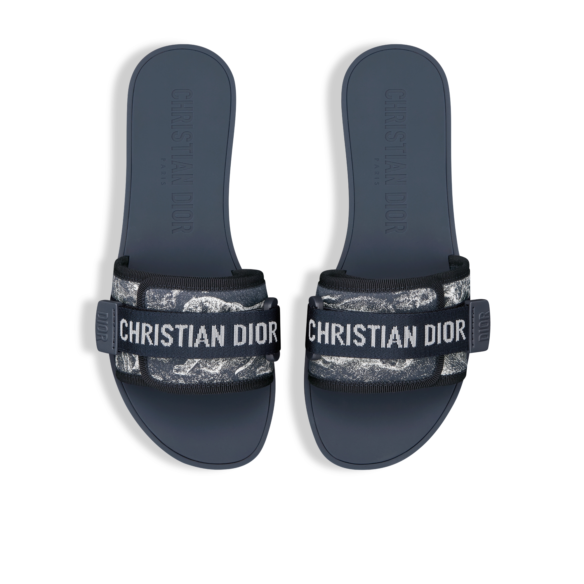 Mule Dio(r)evolution Dioriviera Tissu technique à motif Toile de Jouy Sauvage blanc et bleu denim E06