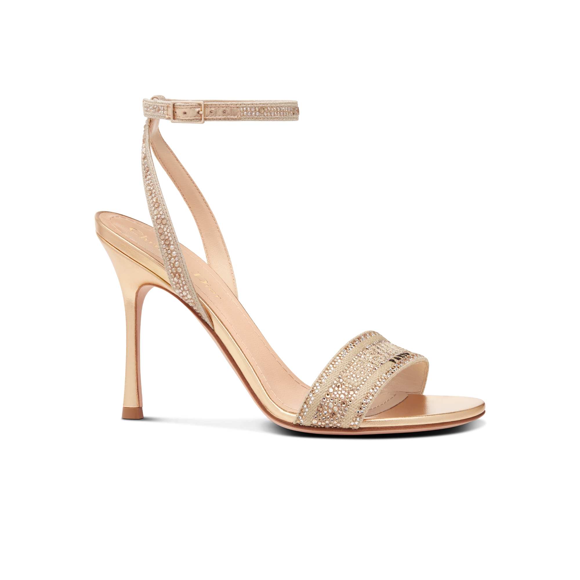 Sandale à talon Dway Coton brodé de fils métallisés et strass dorés E03