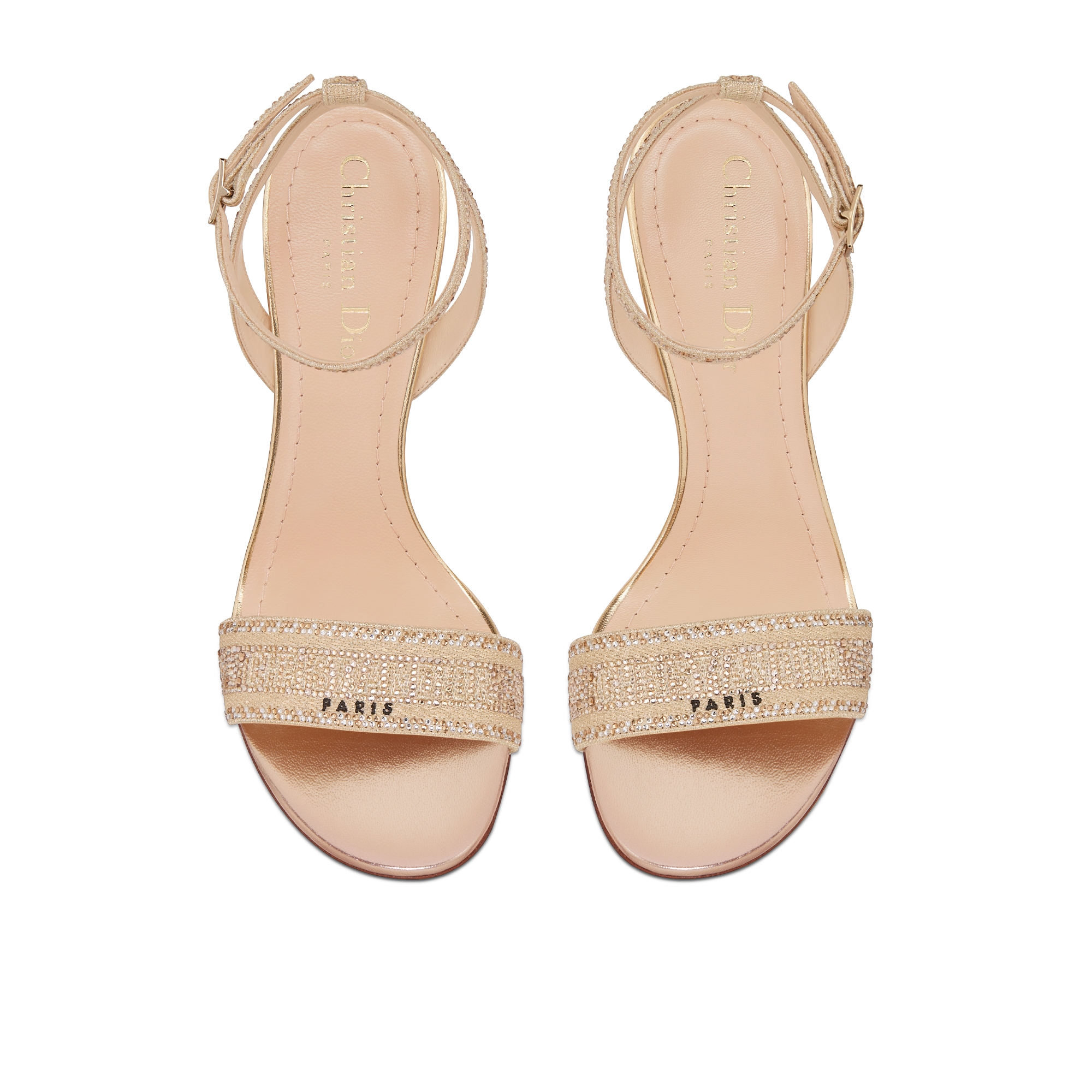 Sandale à talon Dway Coton brodé de fils métallisés et strass dorés E06