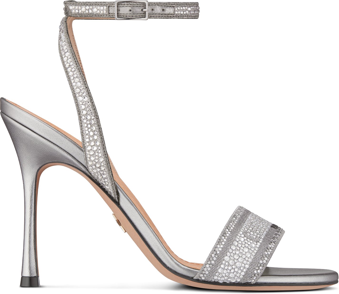 DIOR Dway Heeled Sandal Cotton Metallic Thread Embroidery And Silver Tone Strass Size 40 Women