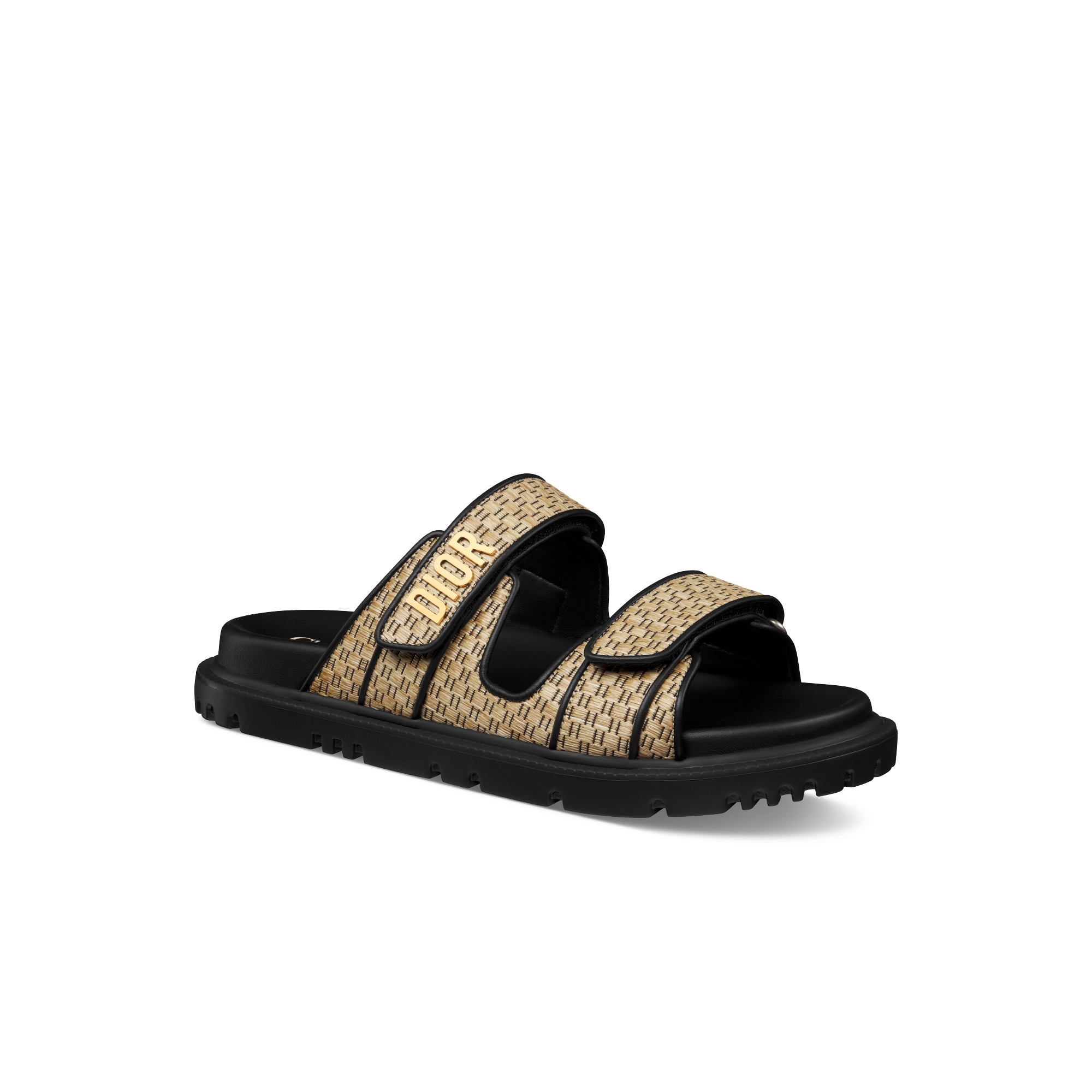 Dioriviera Dioract Slide Natural and Black Textured Raffia