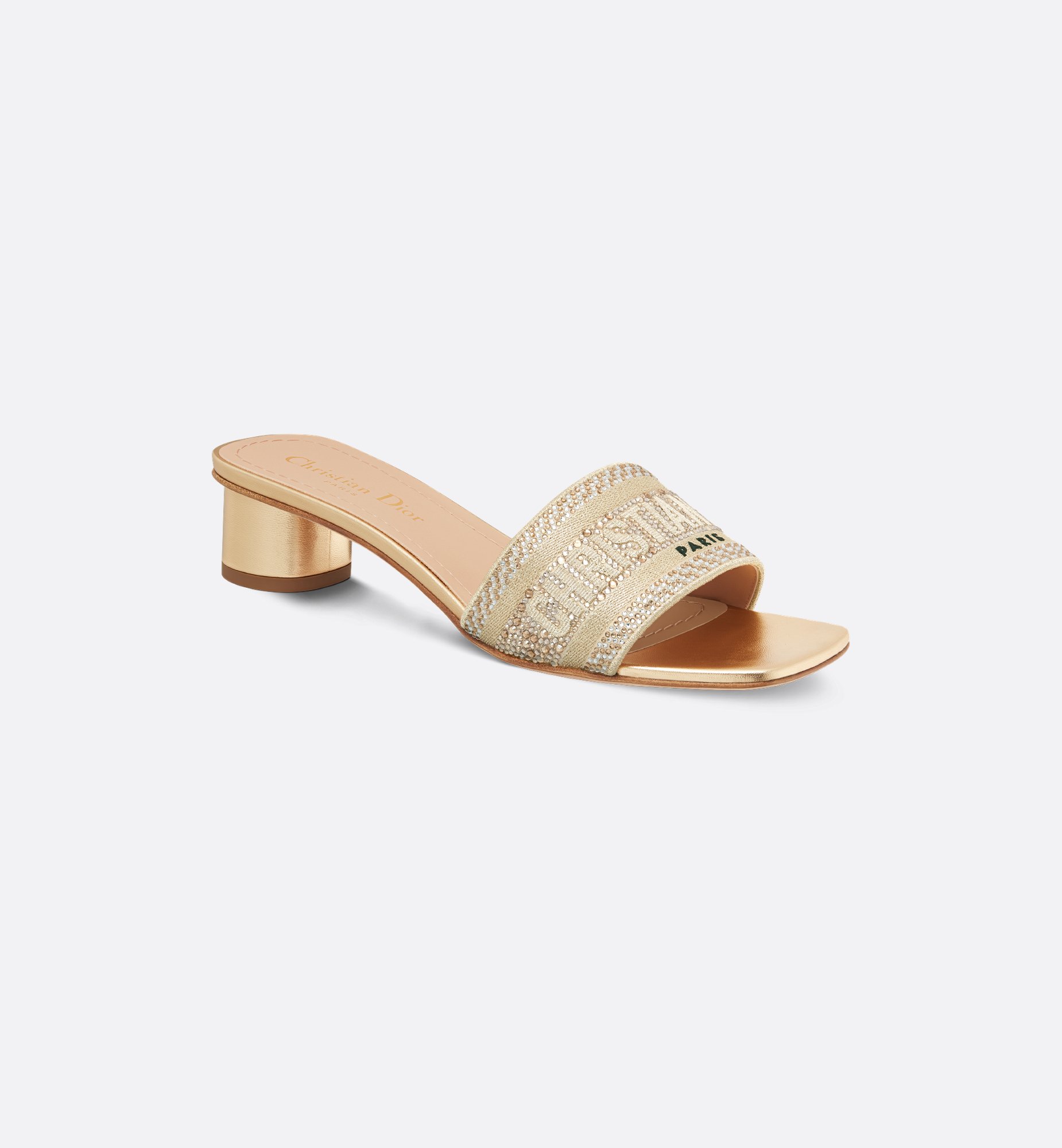 Dway Heeled Slide Gold-Tone Cotton Embroidered with Metallic Dway Heeled Slide Gold-Tone Cotton Embroidered with Metallic