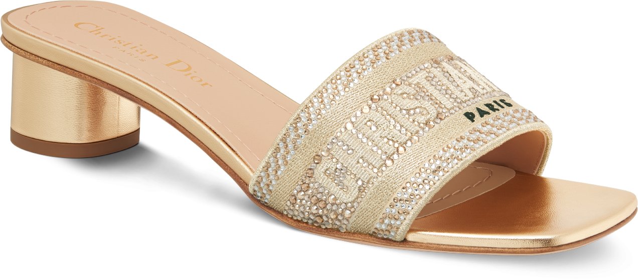Dway Heeled Sandal Cotton Embroidered with Metallic Thread and Gold-Tone  Strass | DIOR