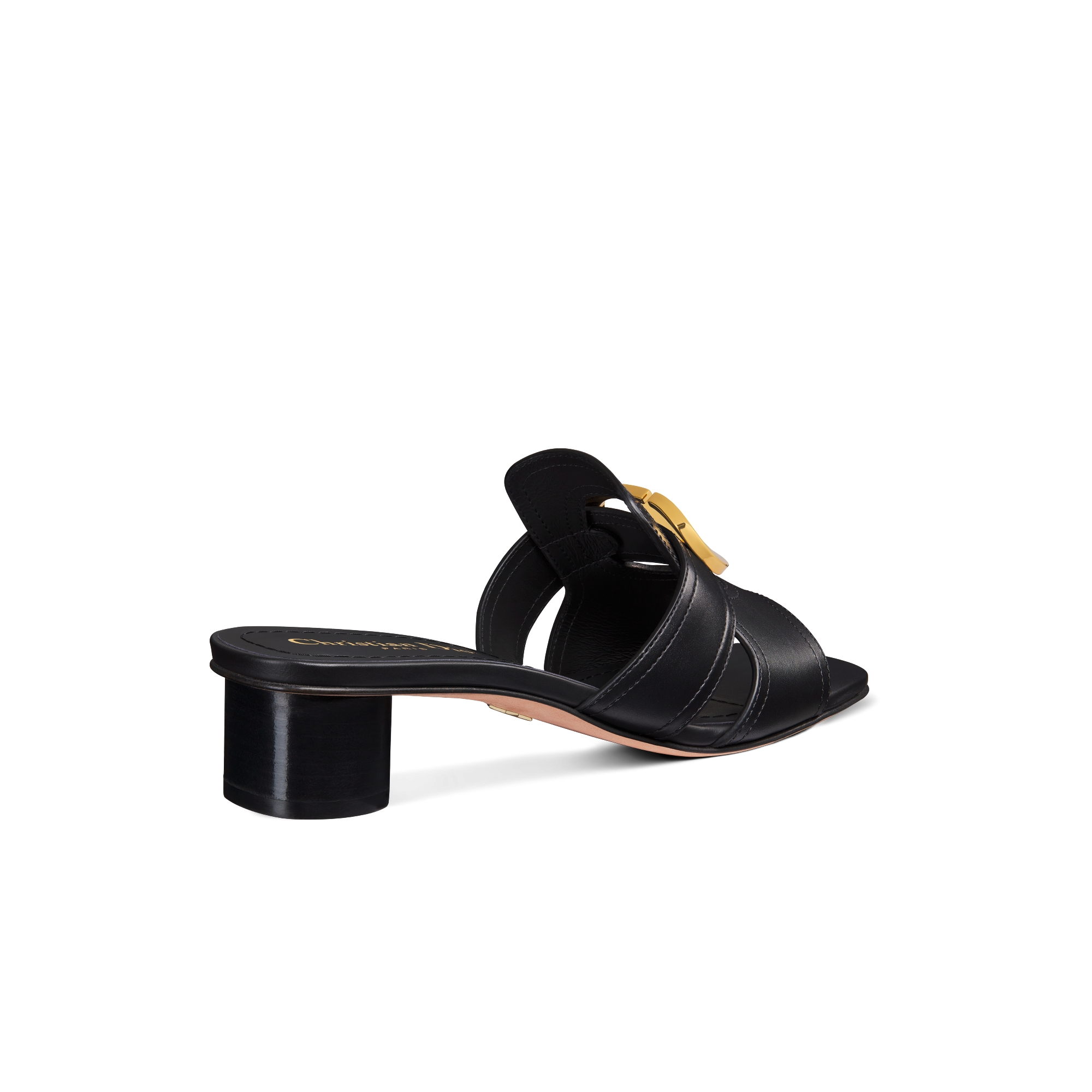 30 Montaigne Heeled Slide Black Calfskin E05