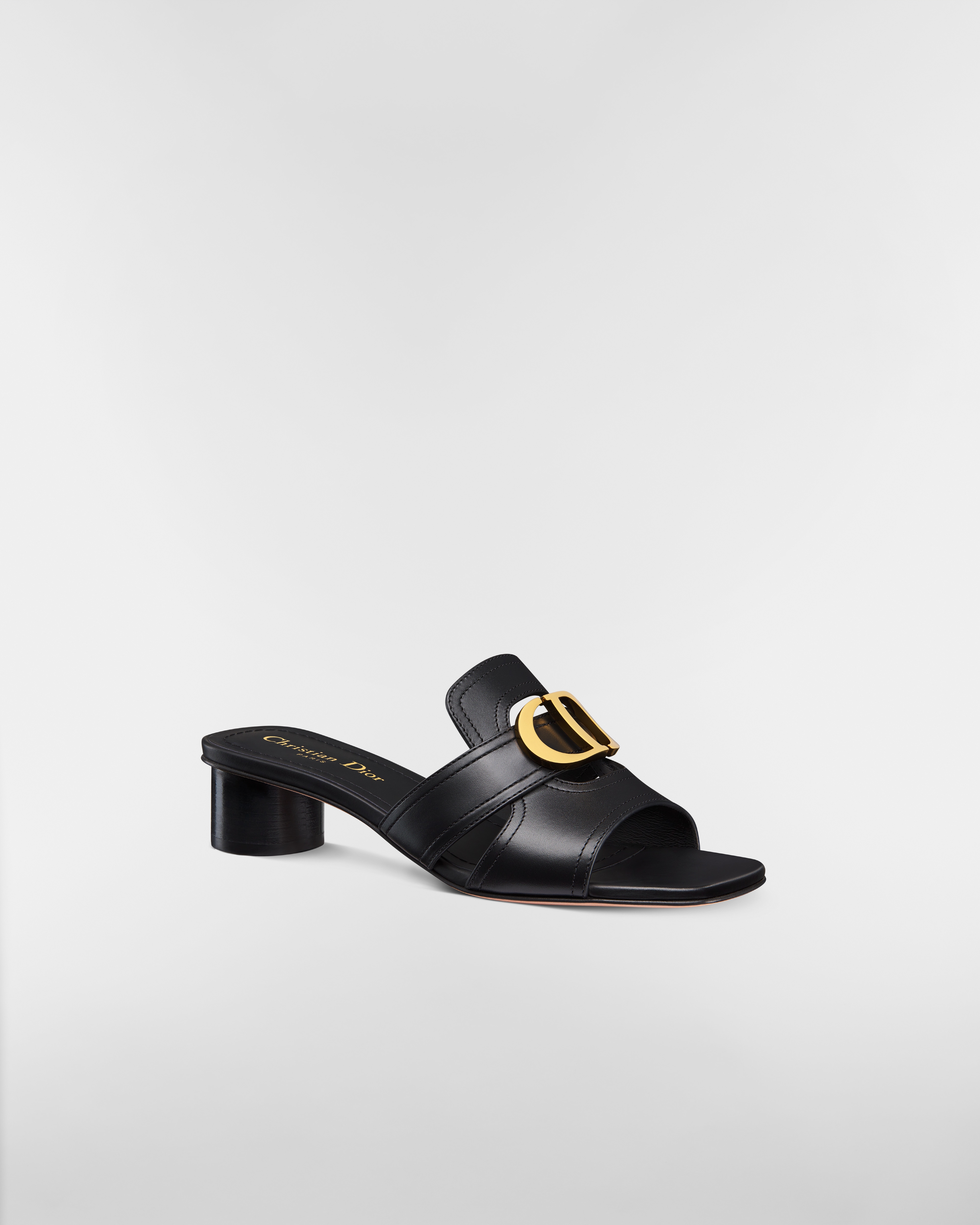 Mule de tacón 30 Montaigne Piel de becerro negra E03