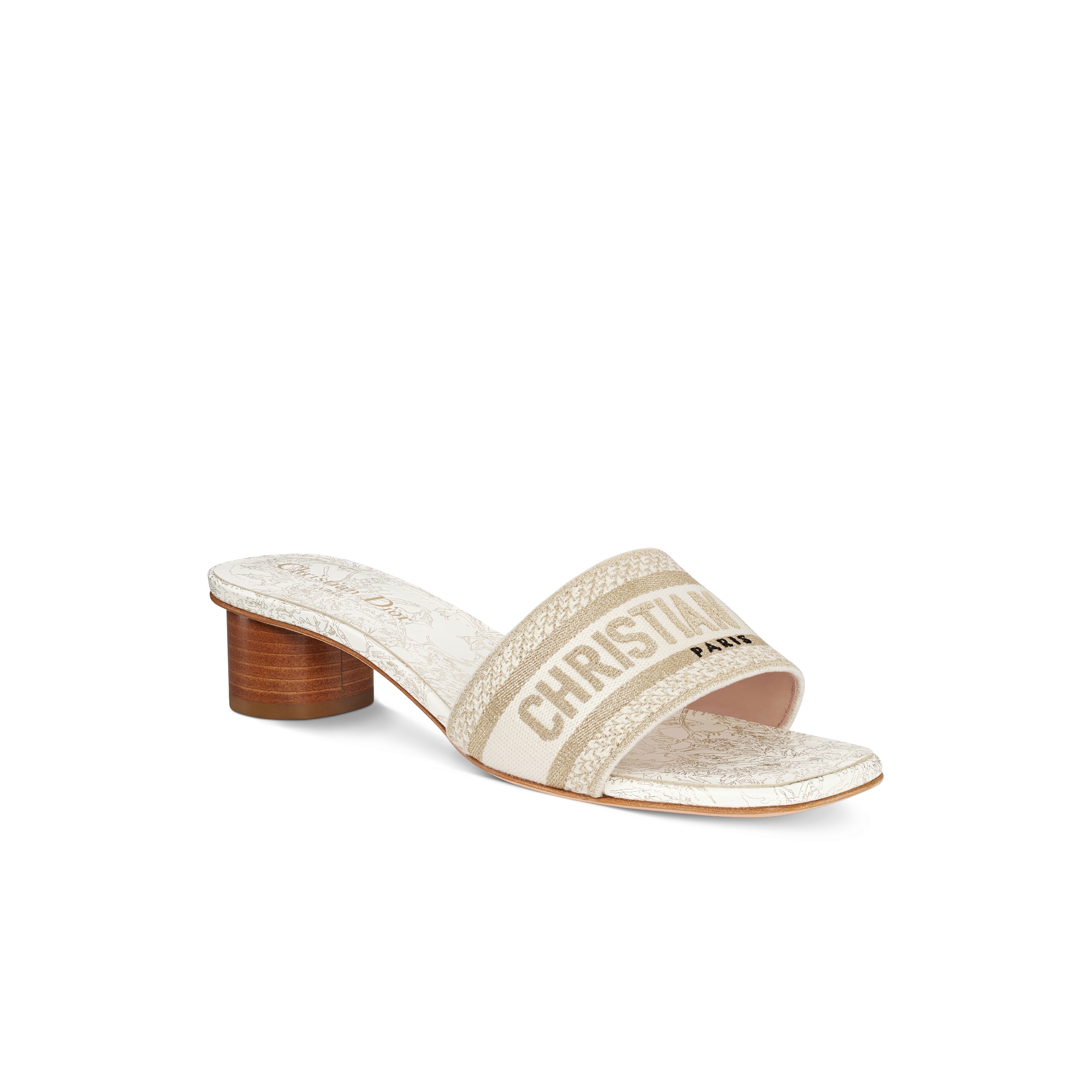 Dway Heeled Slide Cotton Embroidered with Metallic Thread and Black and ...