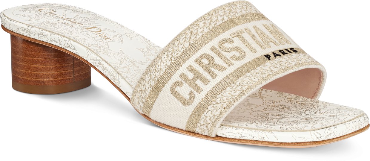 DIOR 26S DWAY HEELED SLIDE 40MM IN BLACK AND GOLD EMBROIDERED COTTON