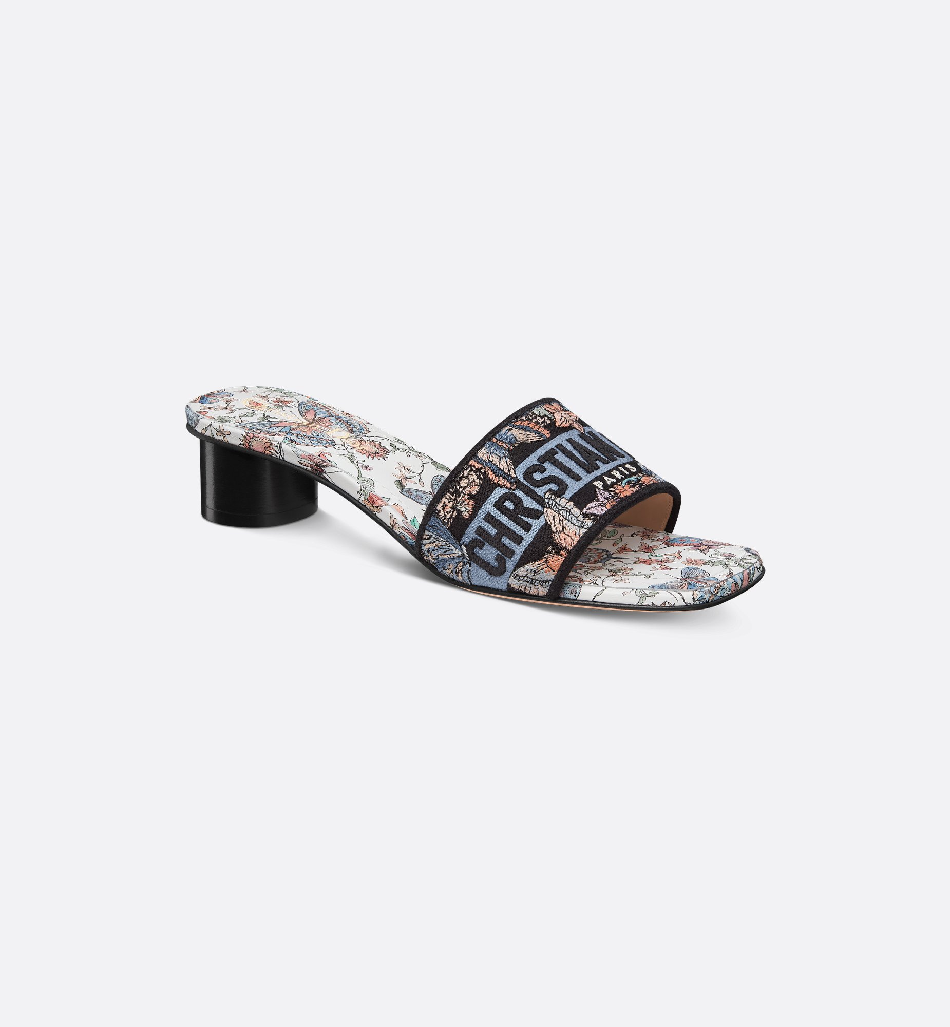 Dway Heeled Slide Embroidered Cotton and White Multicolor Dway Heeled Slide Embroidered Cotton and White Multicolor