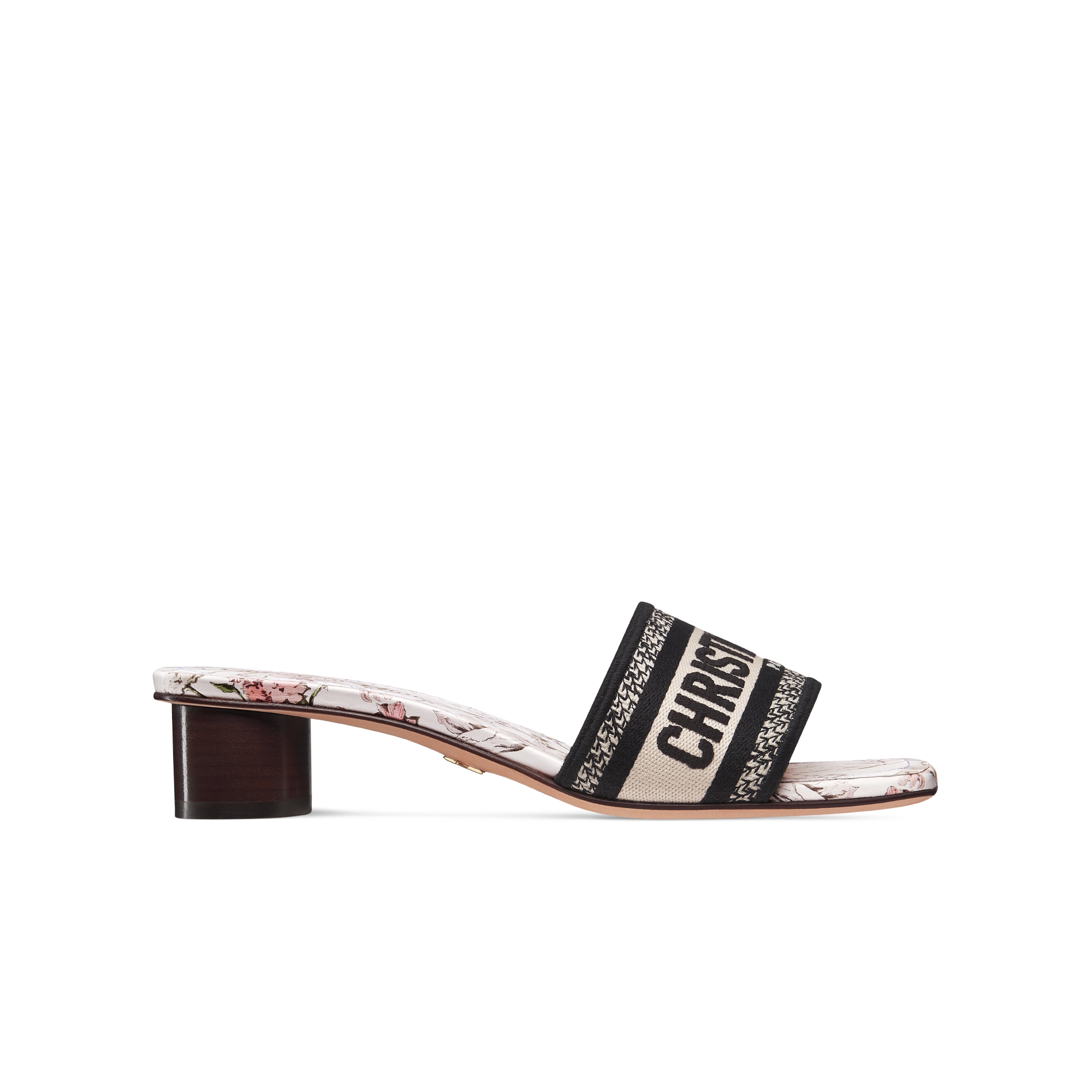 Dway Heeled Slide Embroidered Cotton and White and Rose des Vents Pink Millefiori Motif E02