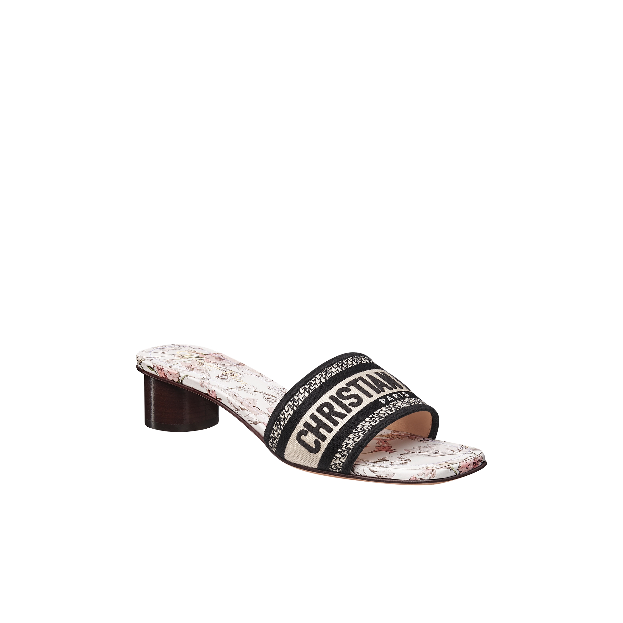 Dway Heeled Slide Embroidered Cotton and White and Rose des Vents Pink Millefiori Motif E03