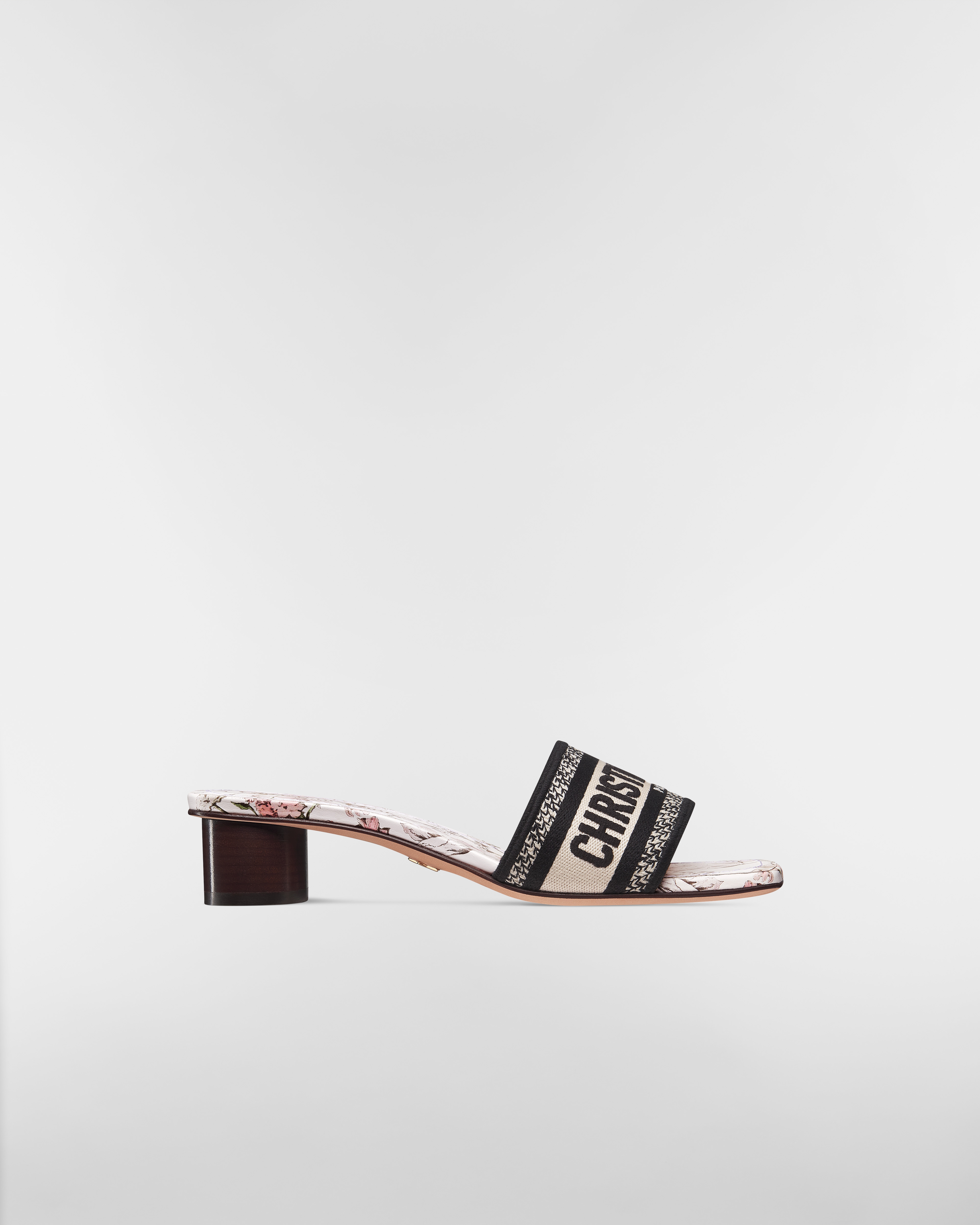 Dway Heeled Slide Embroidered Cotton and White and Rose des Vents Pink Millefiori Motif E02