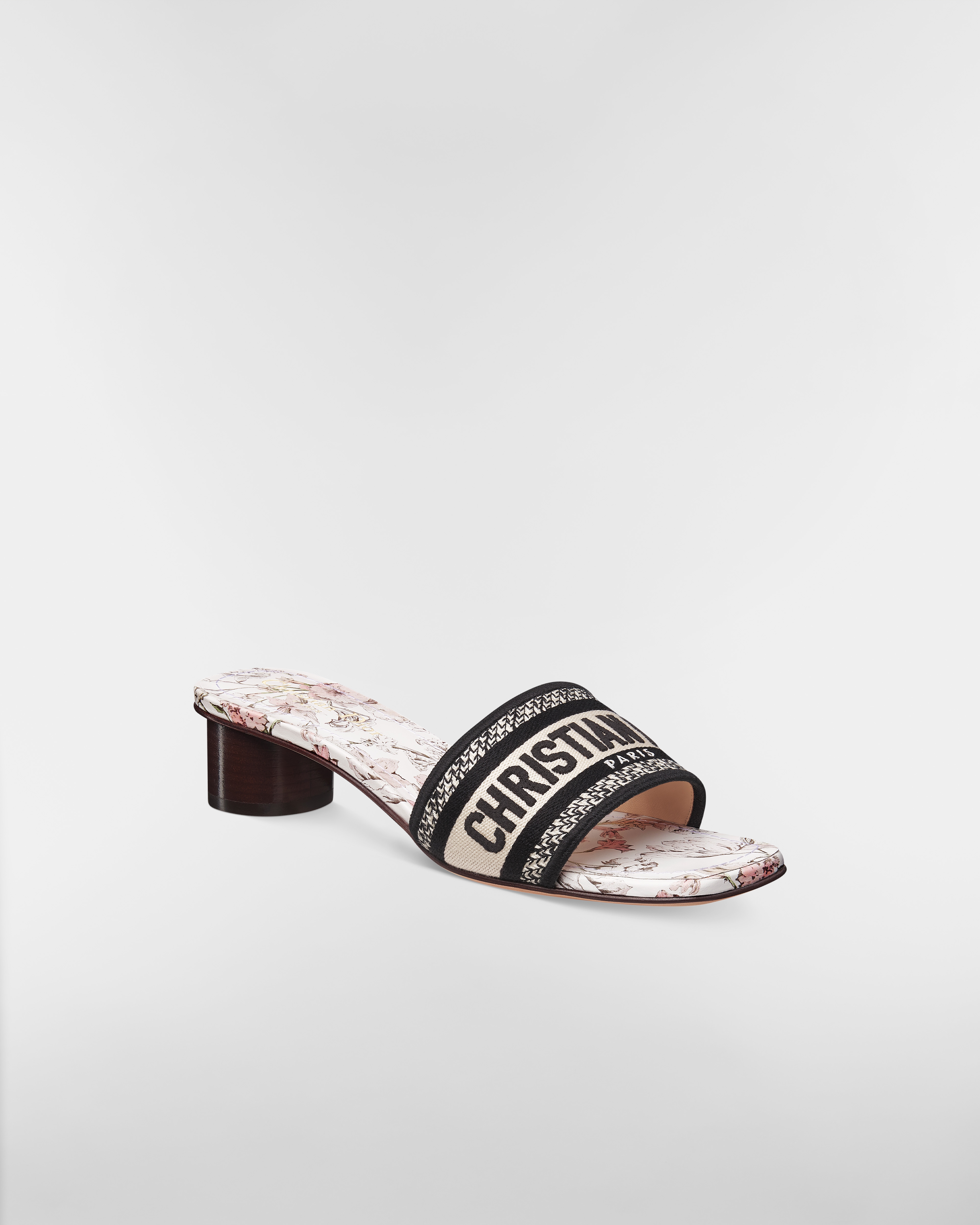 Dway Heeled Slide Embroidered Cotton and White and Rose des Vents Pink Millefiori Motif E03