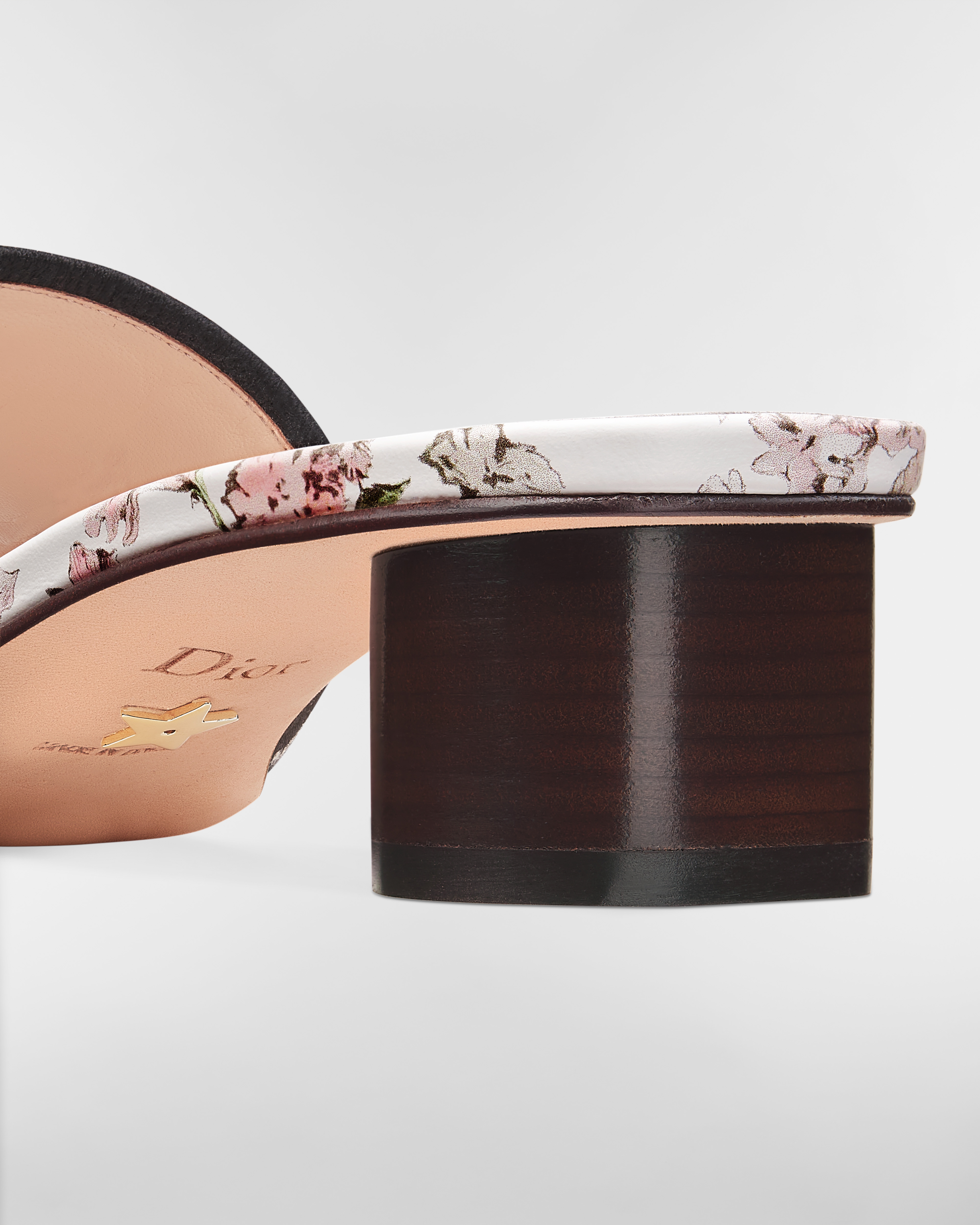 Dway Heeled Slide Embroidered Cotton and White and Rose des Vents Pink Millefiori Motif E09