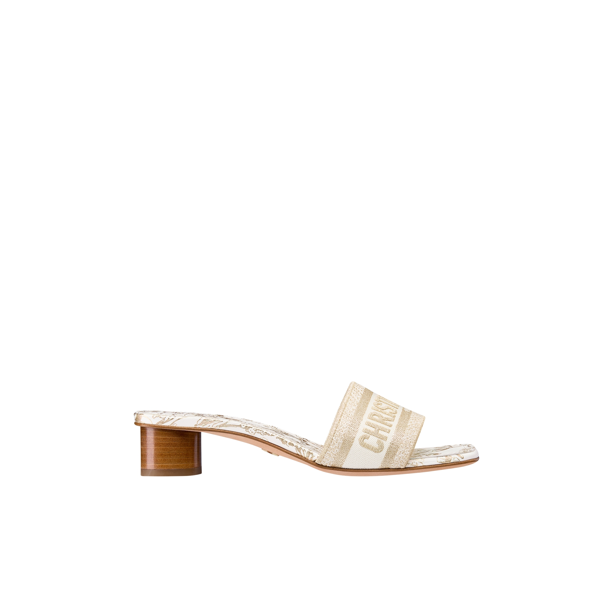 Dway Heeled Slide Cotton Embroidered with Metallic Thread and White and Gold-Tone Millefiori Motif E02