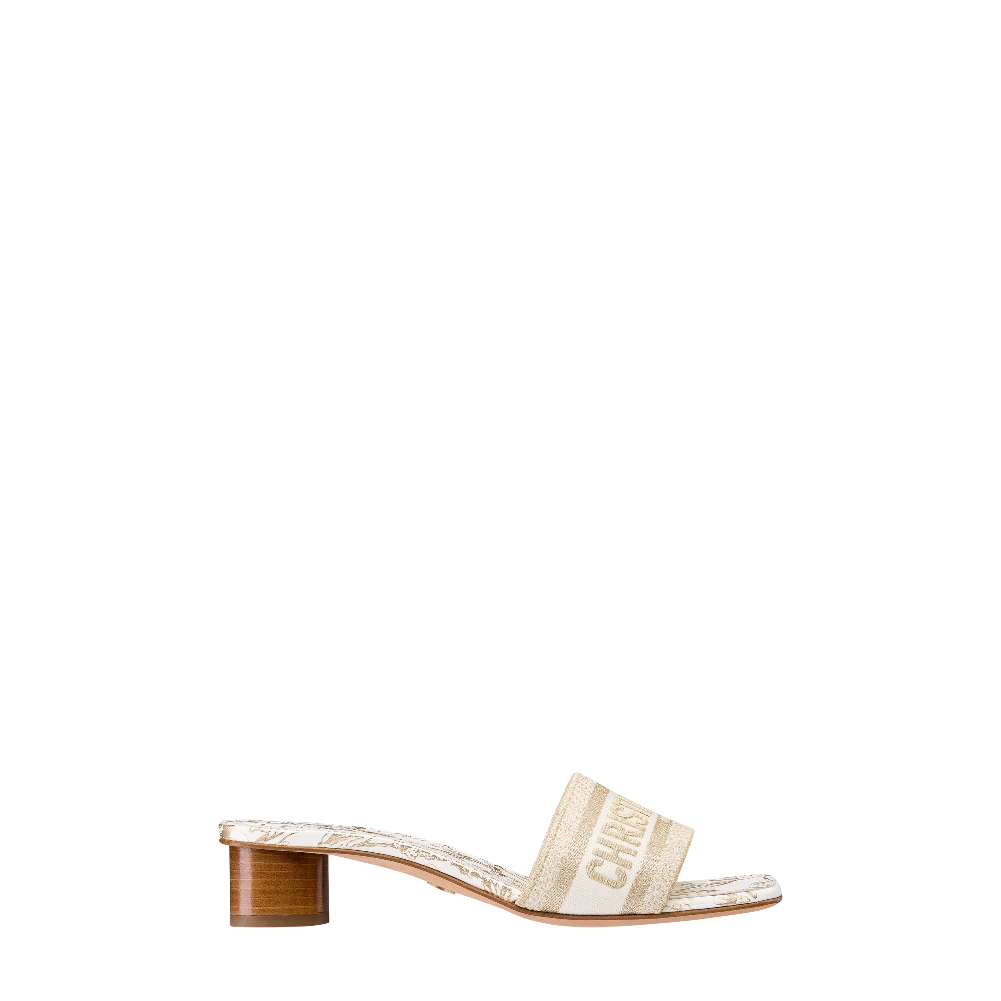 Dway Heeled Slide Cotton Embroidered with Metallic Thread and White and Gold-Tone Millefiori Motif E02