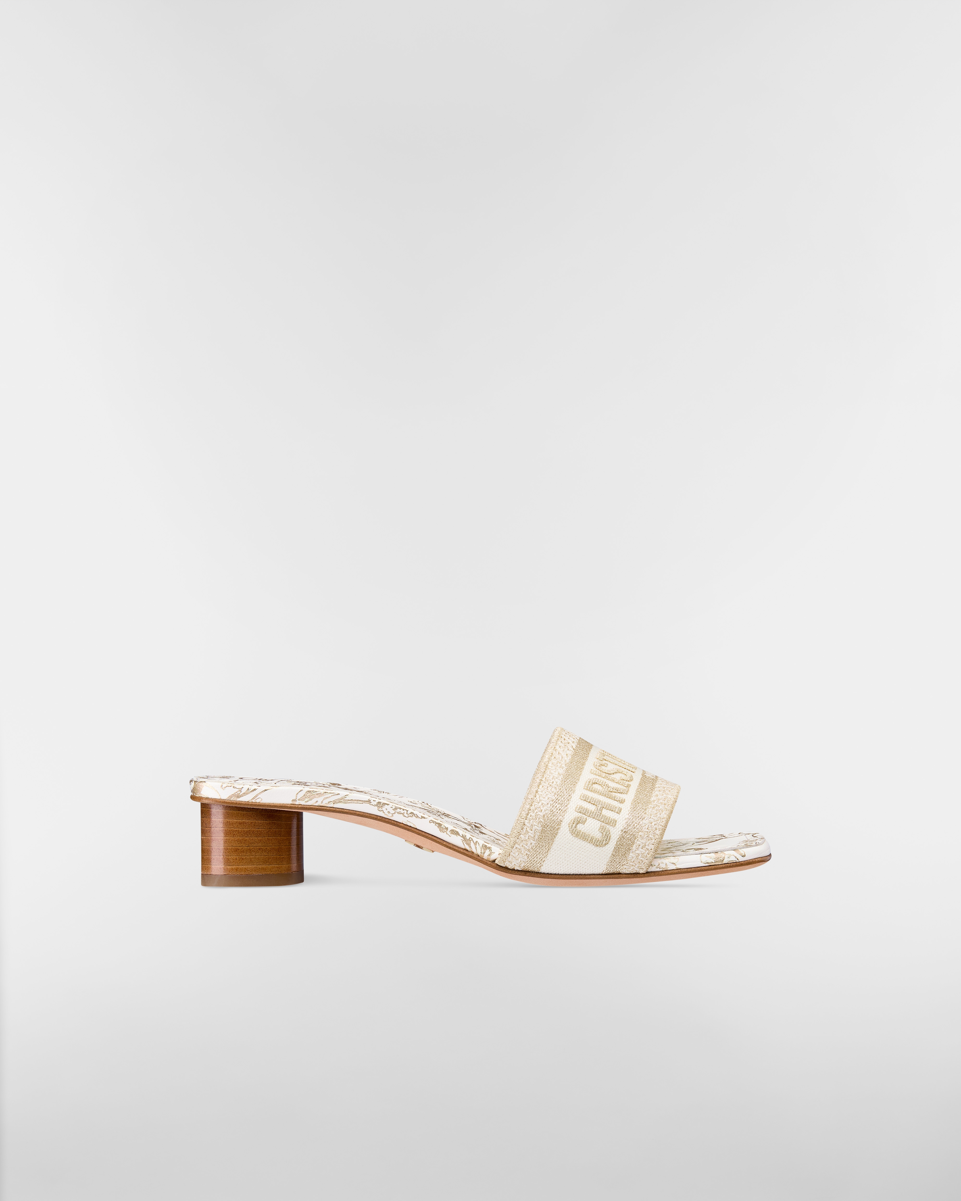 Dway Heeled Slide Cotton Embroidered with Metallic Thread and White and Gold-Tone Millefiori Motif E02
