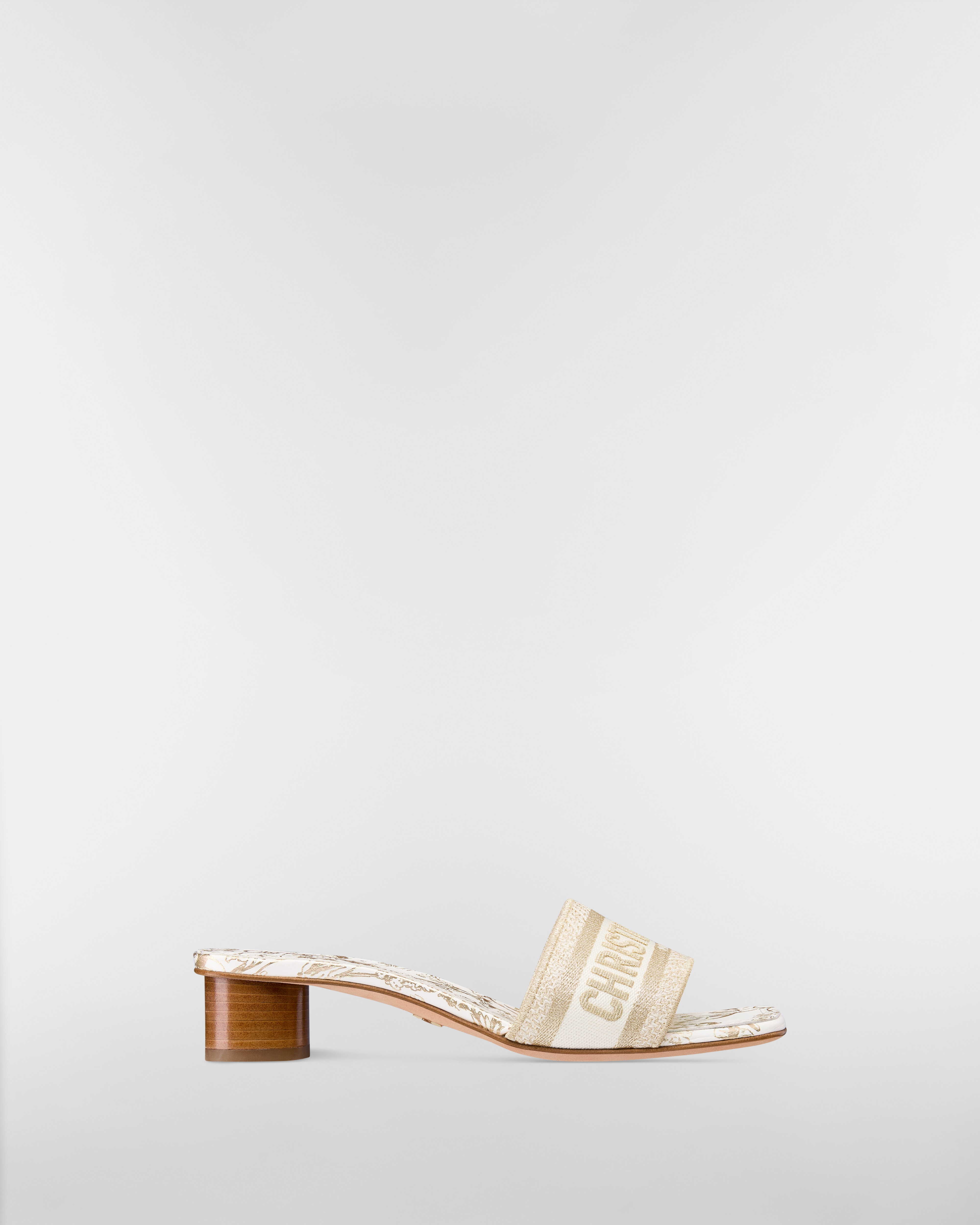 Dway Heeled Slide Cotton Embroidered with Metallic Thread and White and Gold-Tone Millefiori Motif E02