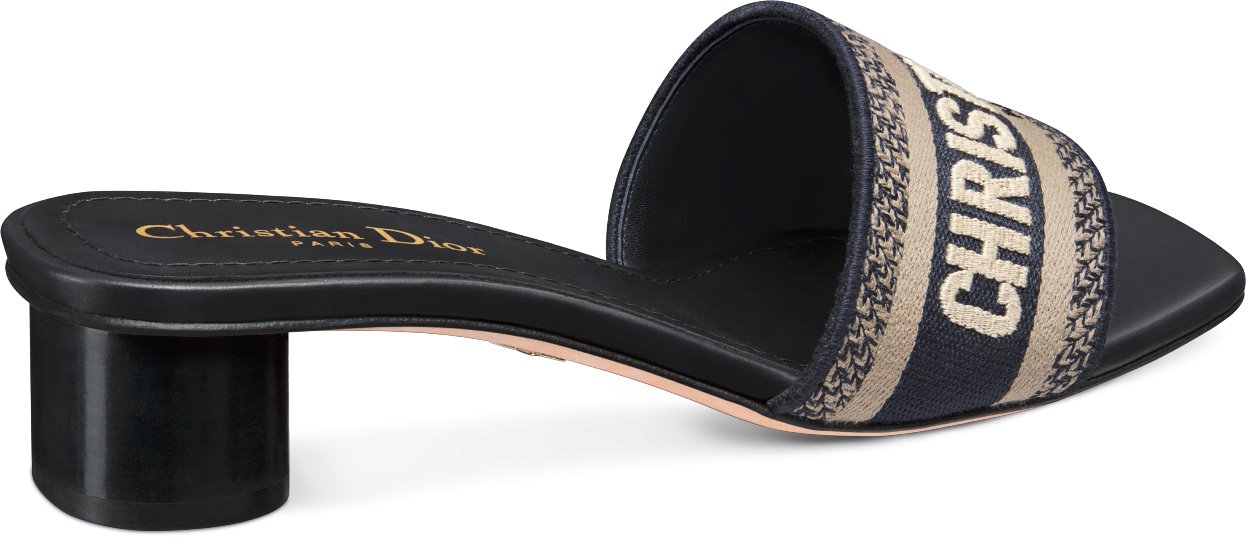 Dway Heeled Slide Deep Blue Embroidered Cotton DIOR
