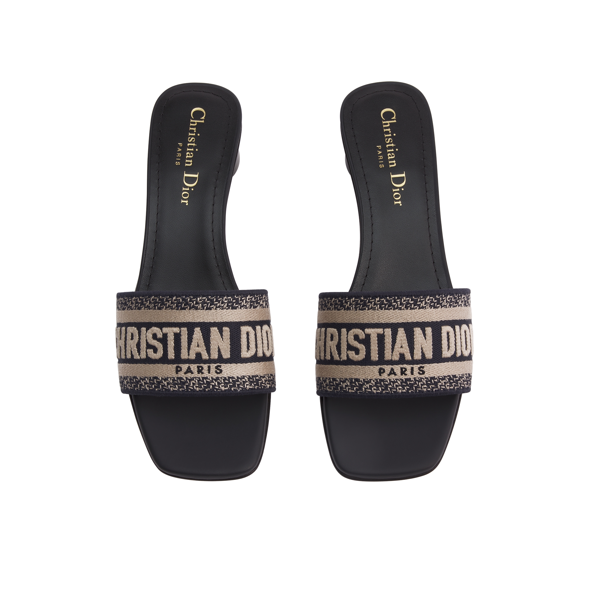 Dway Heeled Slide Deep Blue Embroidered Cotton E06